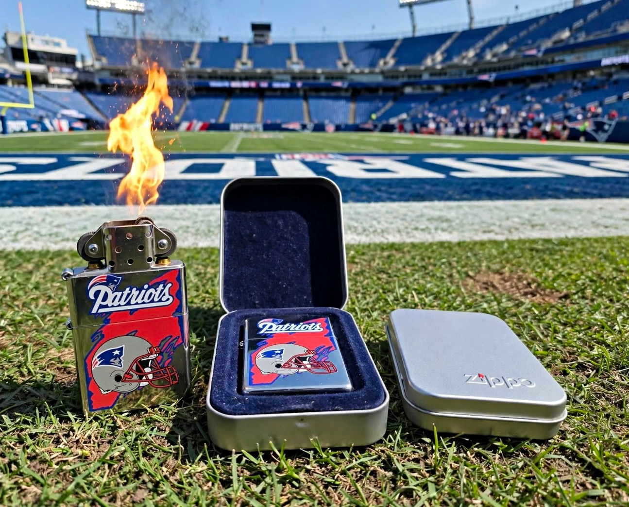 Vintage Zippo New England Patriots Lighter Tin Case, UNFIRED, Never Used,Classic Vintage Zippo New England Patriots Lighter Tin Case, UNFIRED, Never Used,Classic