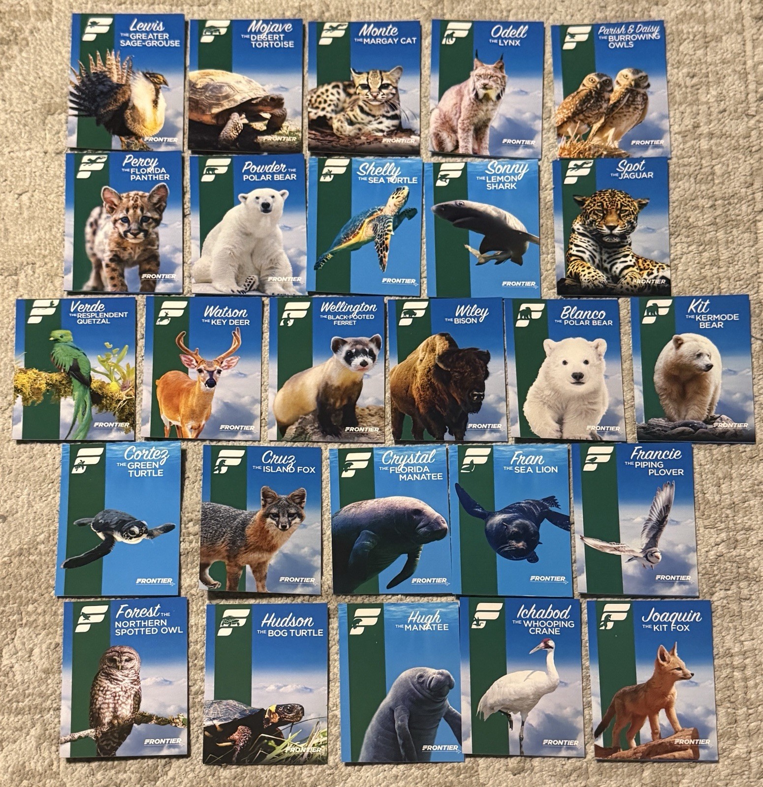 FRONTIER AIRLINES COMPLETE 26 CARD TRADING CARD SET FRONTIER AIRLINES COMPLETE 26 CARD TRADING CARD SET