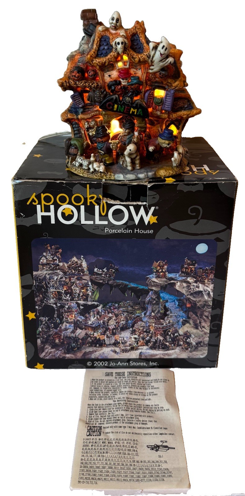 Vintage Y2K Spooky Hollow Haunted Cinema Porcelain Lighted House Jo-Ann 2002 Vintage Y2K Spooky Hollow Haunted Cinema Porcelain Lighted House Jo-Ann 2002