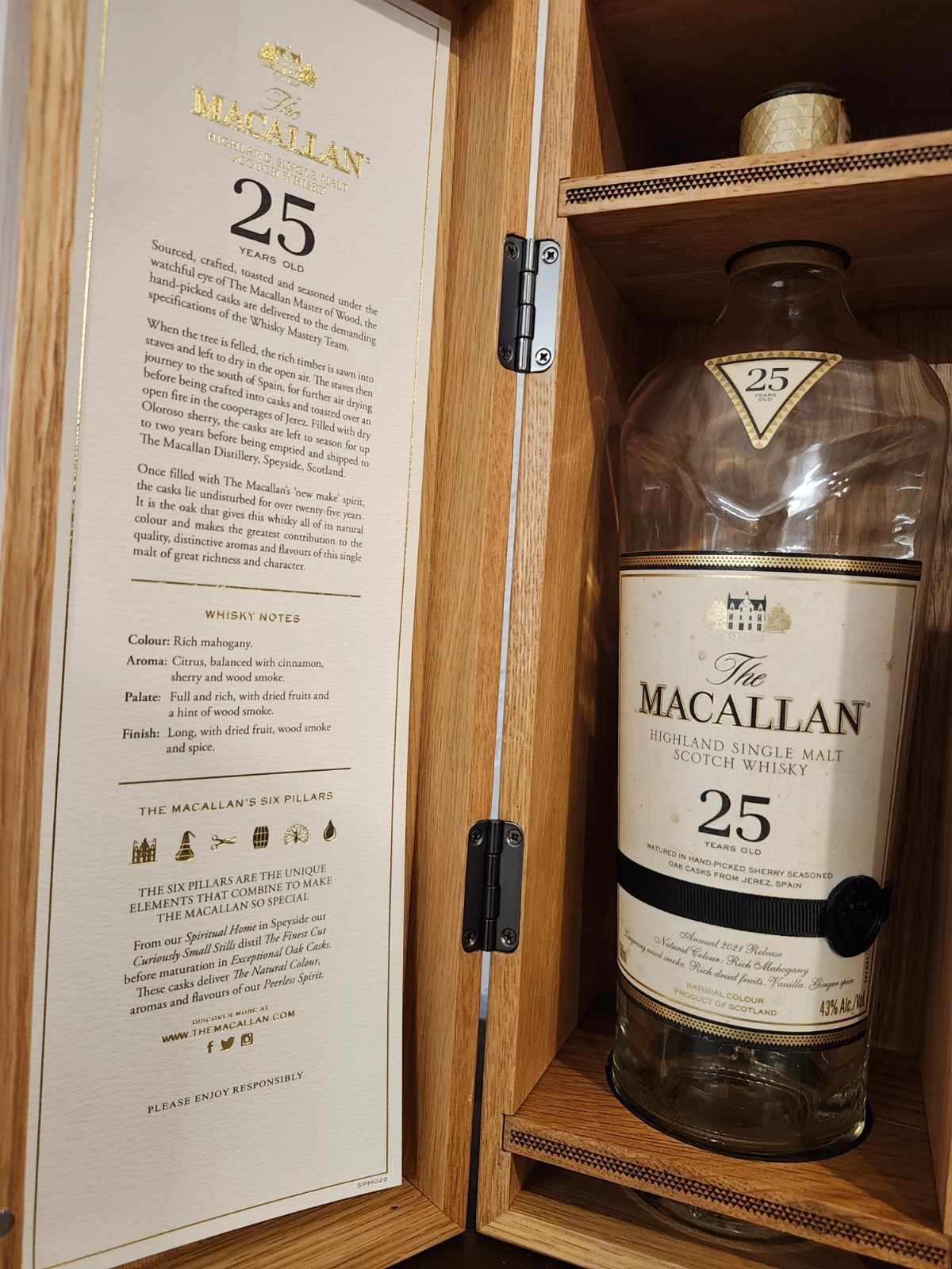Macallan 25 Year Single Malt Scotch empty bottle and box