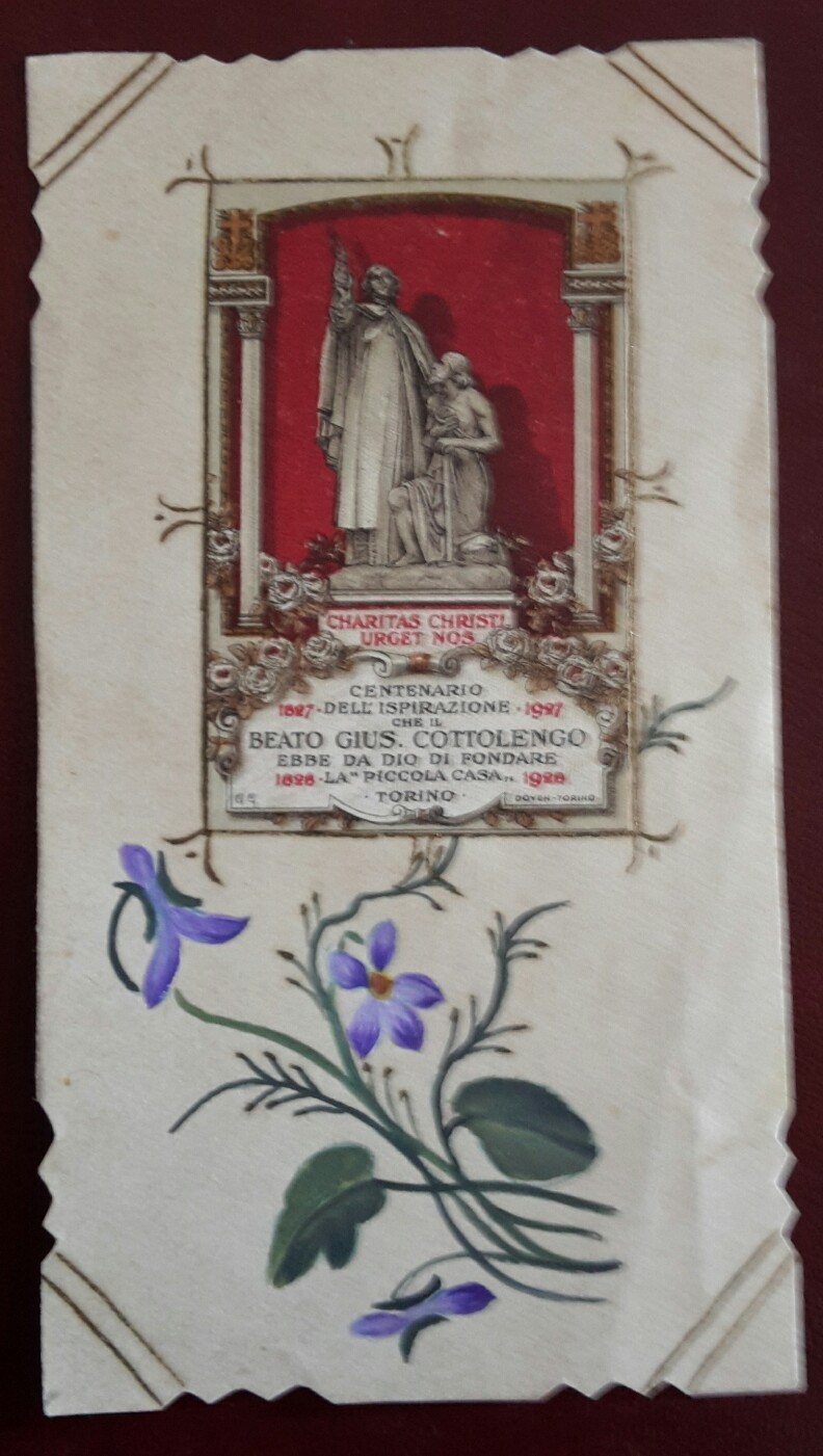 ANTIQUE SANTINO DIE CUT. BENEDETTO COTTOLENGO 1827/1927 HOLYCARD RARE...