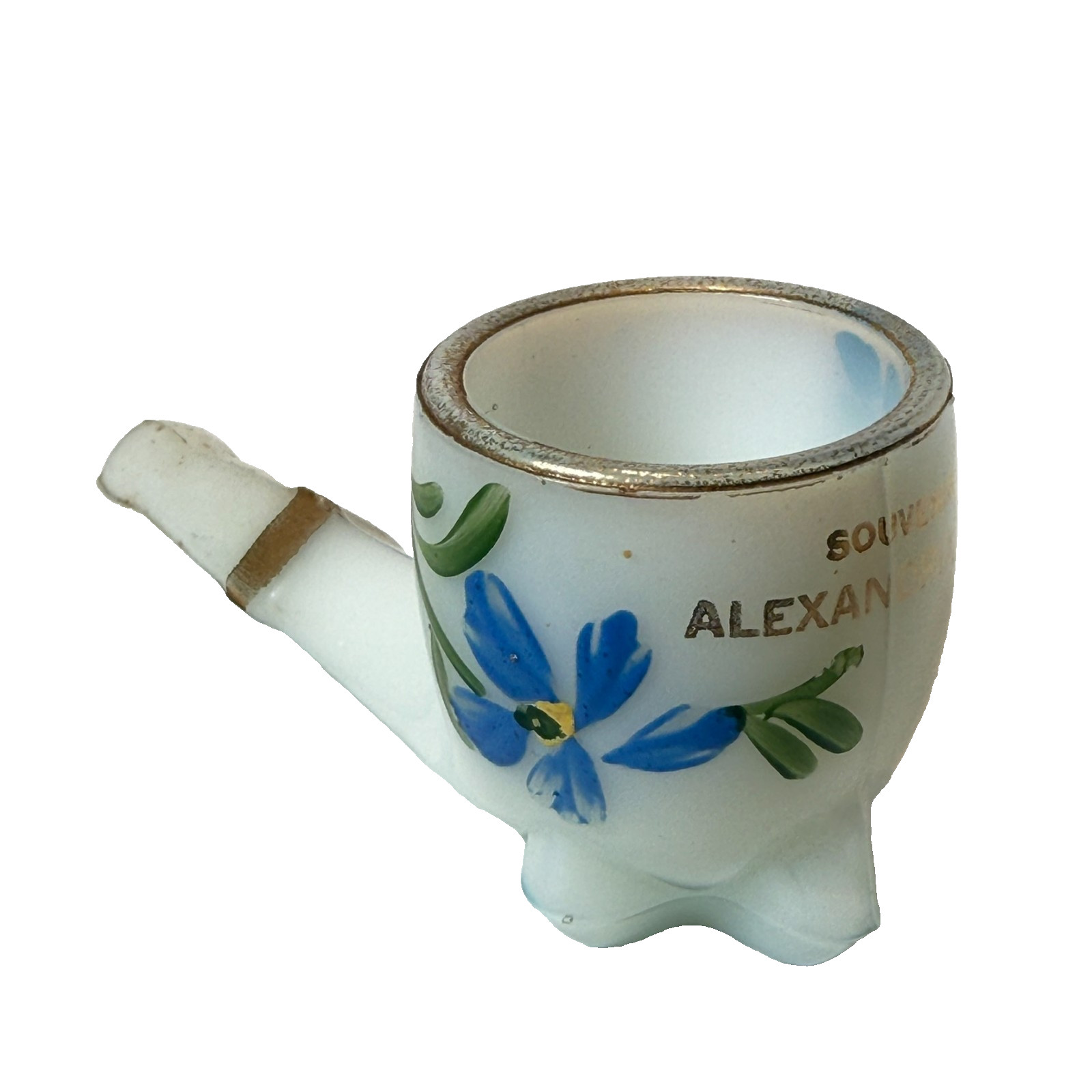 ALEXANDRIA MN MINNESOTA ANTIQUE Souvenir DEPRESSION WHITE Glass TRINKET PIPE ALEXANDRIA MN MINNESOTA ANTIQUE Souvenir DEPRESSION WHITE Glass TRINKET PIPE