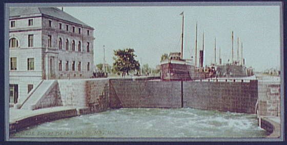 Photo:Sault Ste. Marie Michigan Poe Lock 1900s Ship Entering Lock