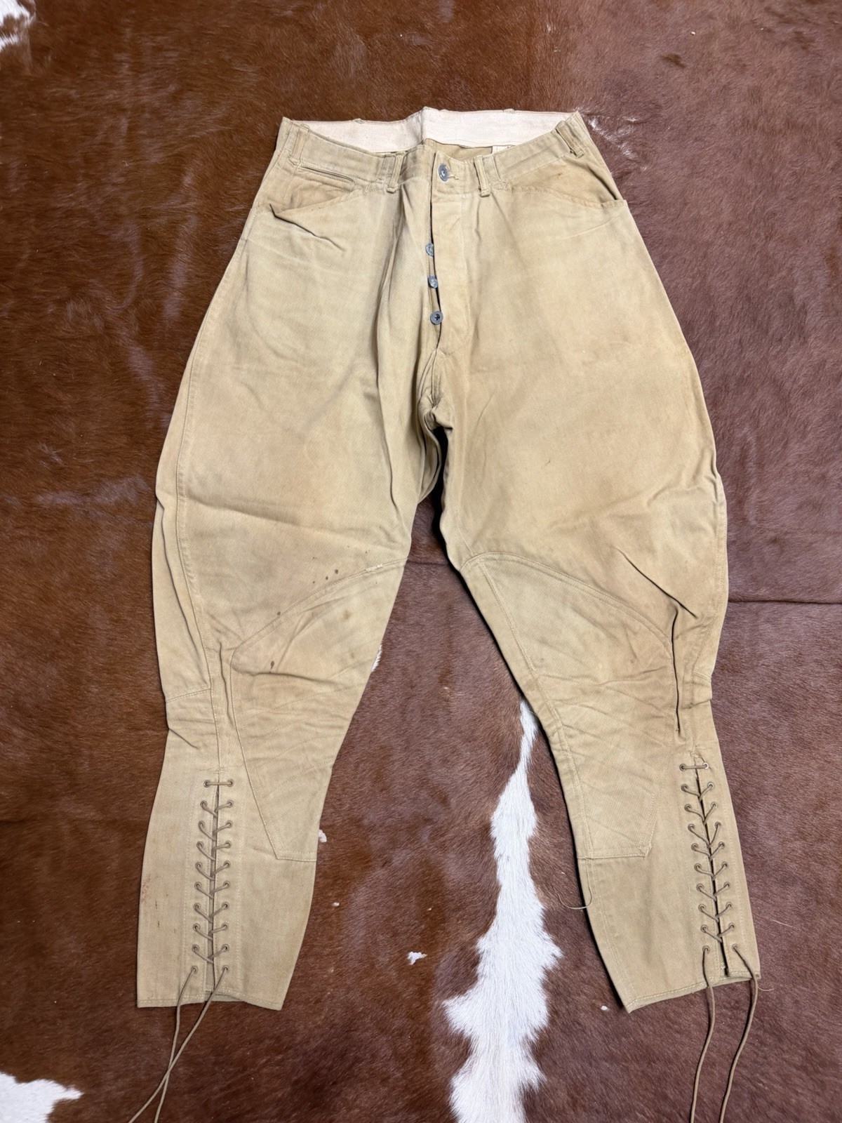Original WW1 US Army Summer Kaki Canvas Breeches Trousers Pants 1917 Dated