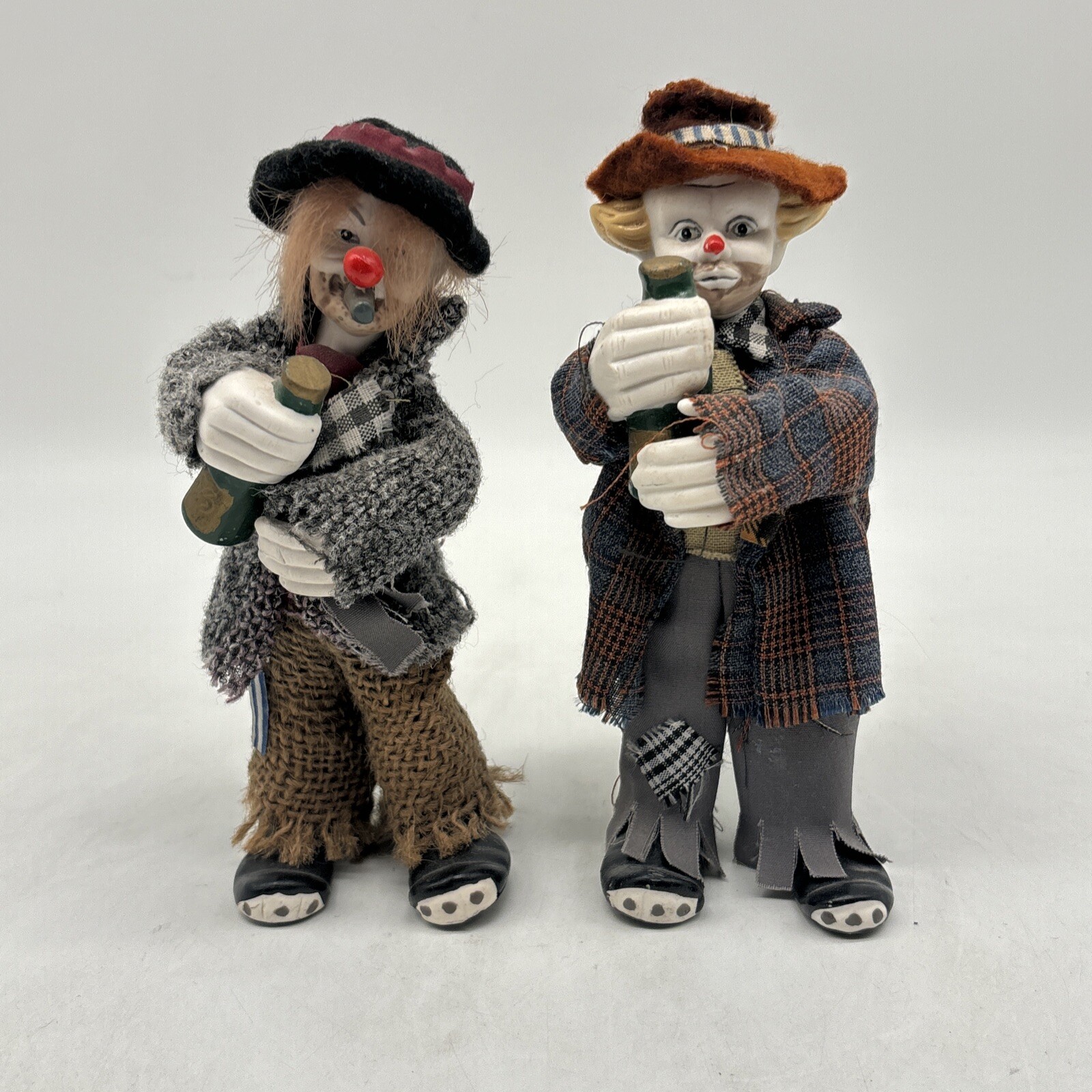 Vintage Two (2) Hobo Clown Cloth & Porceline Figurines