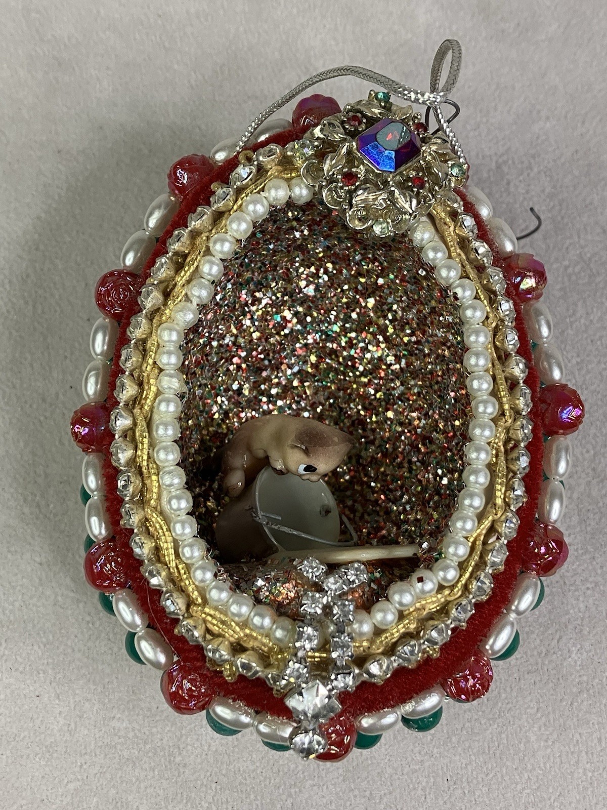 Vintage Egg Diorama Christmas Ornament Cat Drinking Milk