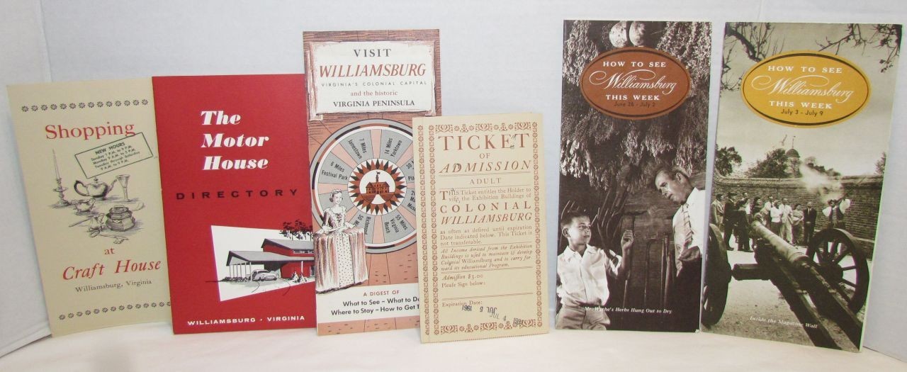 Vintage Williamsburg, Virginia Travel Items: Brochure, Tickets, Guide, Directory