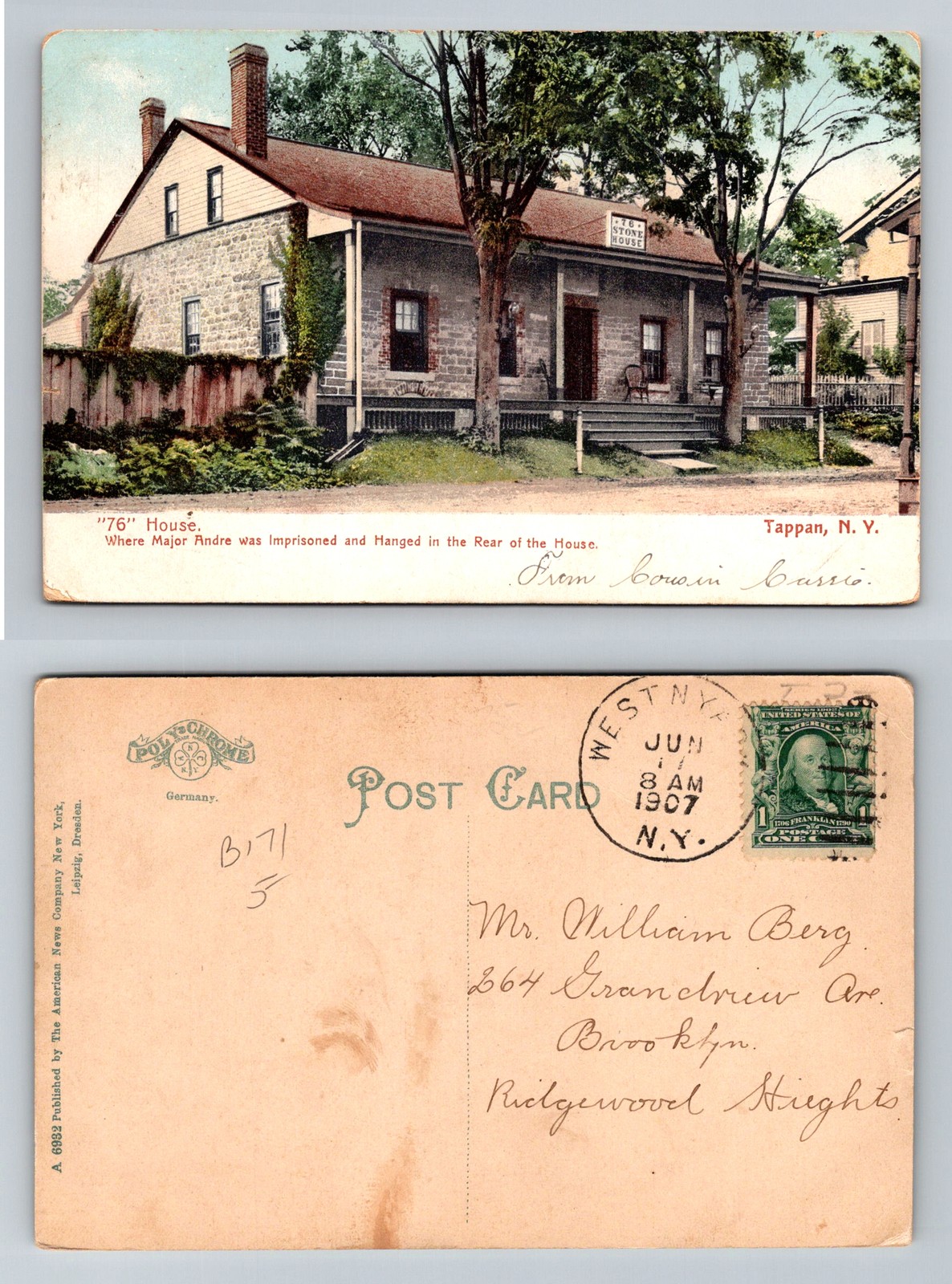 Tappan, NY-New York, 76 House Major Andre Prison Vintage c1907 Postcard