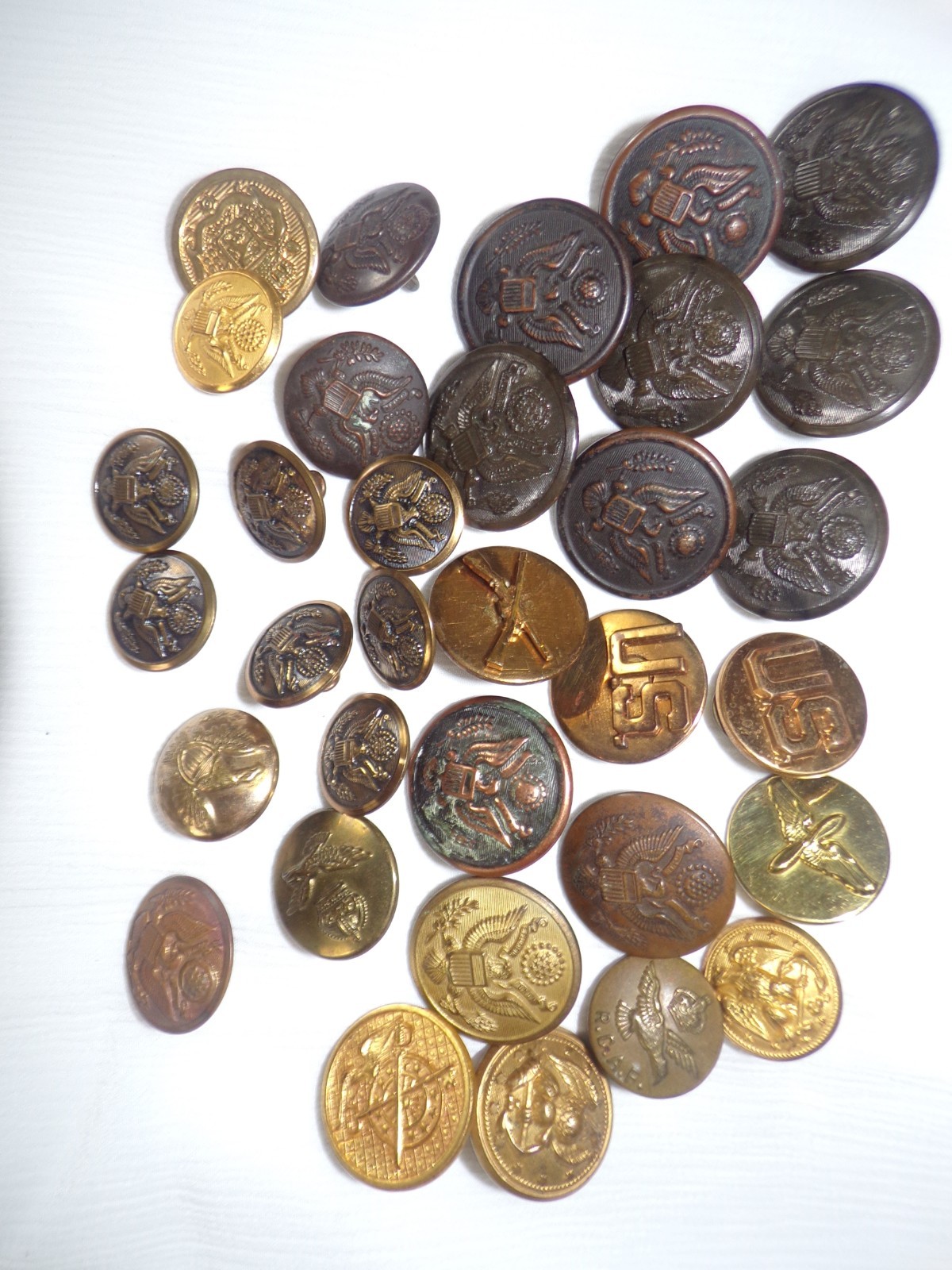 Vintage 34 Military Buttons, New York Button Works B&S Horseman Waterbury Vintage 34 Military Buttons, New York Button Works B&S Horseman Waterbury