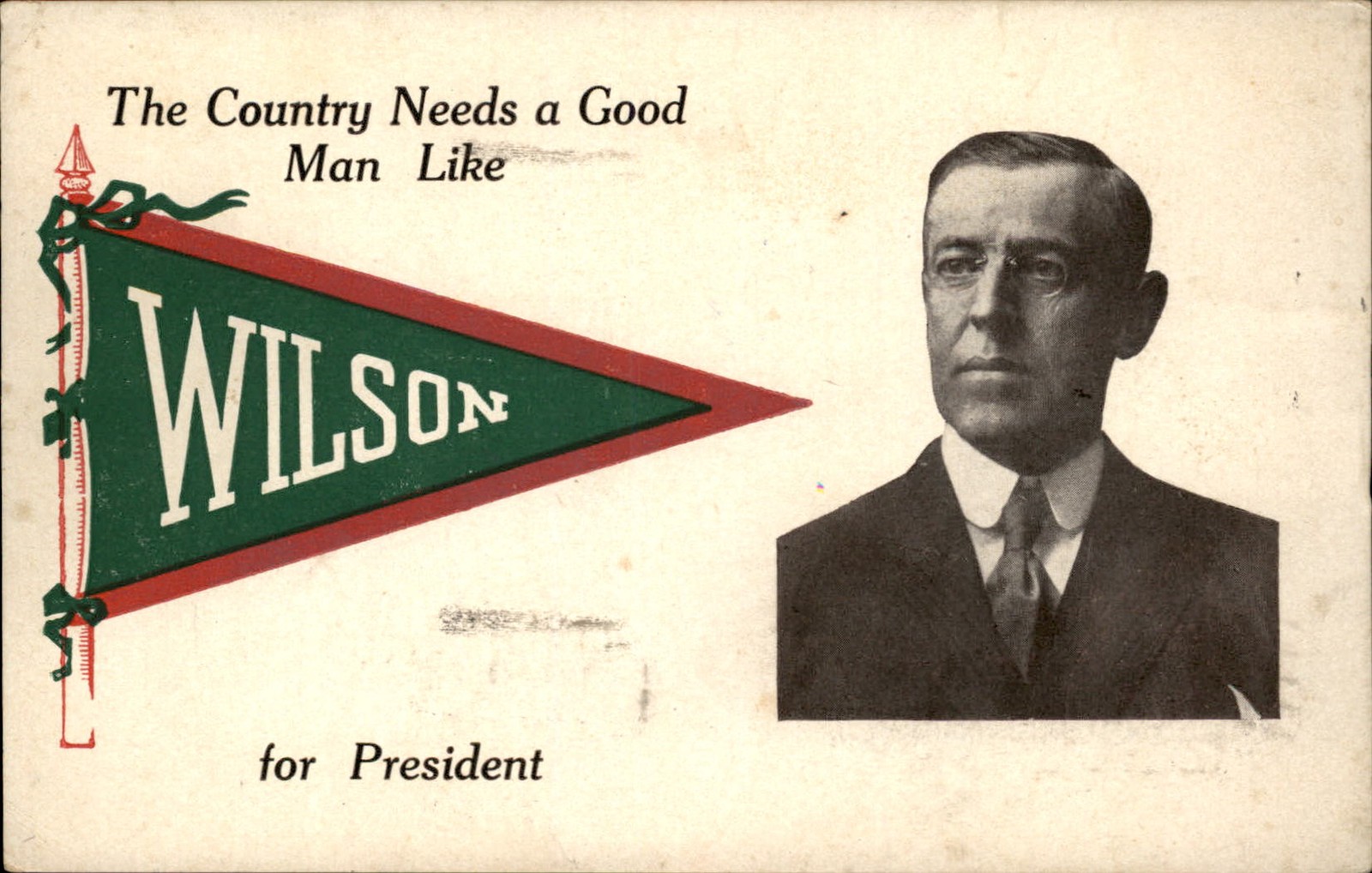 Woodrow Wilson pennant Political Campaign c1910s Vintage Postcard bhn Woodrow Wilson pennant Political Campaign c1910s Vintage Postcard bhn