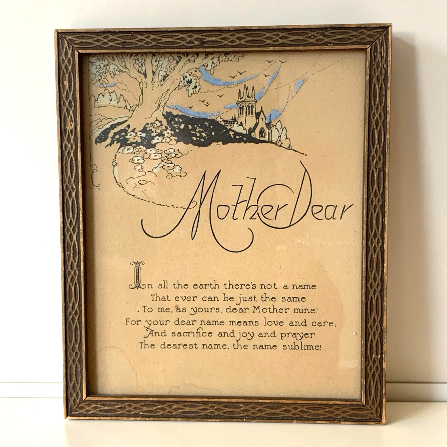 Vintage Art Deco Wood Framed 1930s Mother O Mine Motto Print Vintage Art Deco Wood Framed 1930s Mother O Mine Motto Print