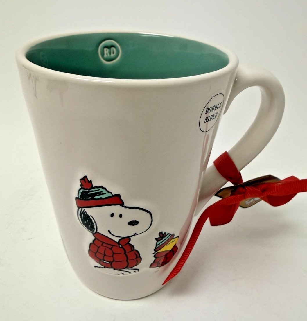 Peanuts Snoopy Rae Dunn Let It Snow Christmas Coffee Mug Green Interior NEW Peanuts Snoopy Rae Dunn Let It Snow Christmas Coffee Mug Green Interior NEW
