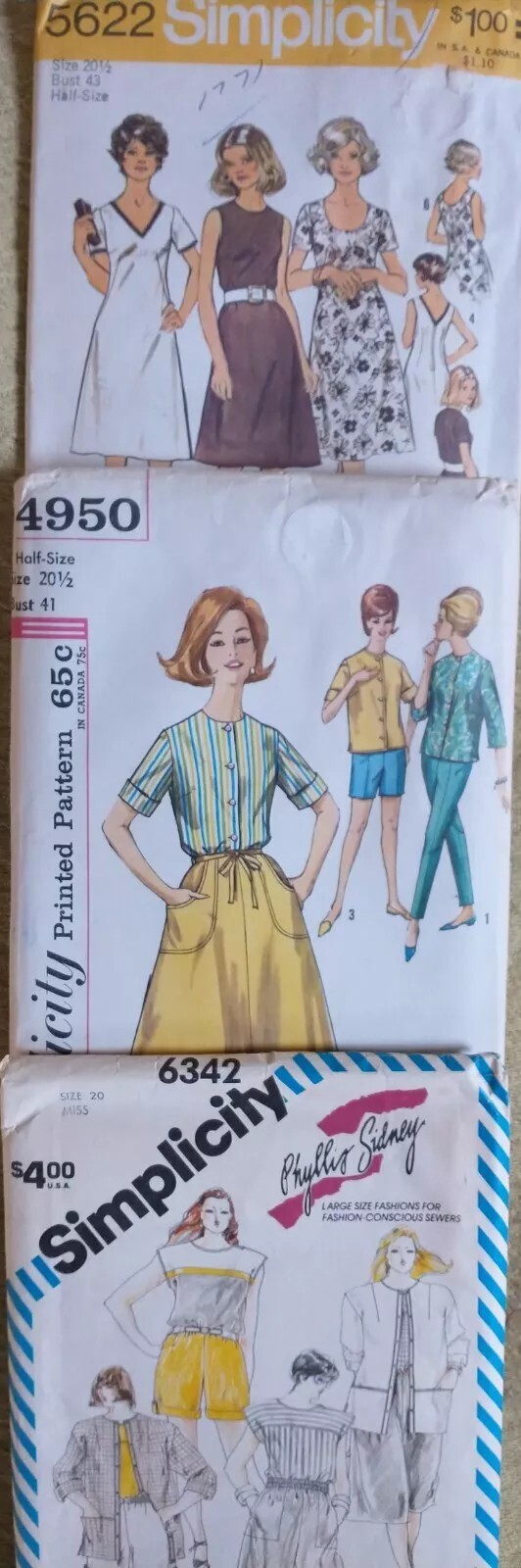 VTG Lot of 3 Women Sewing Patterns Uncut & Cut Sizes 20 1/2 & 20  1960/70/80s