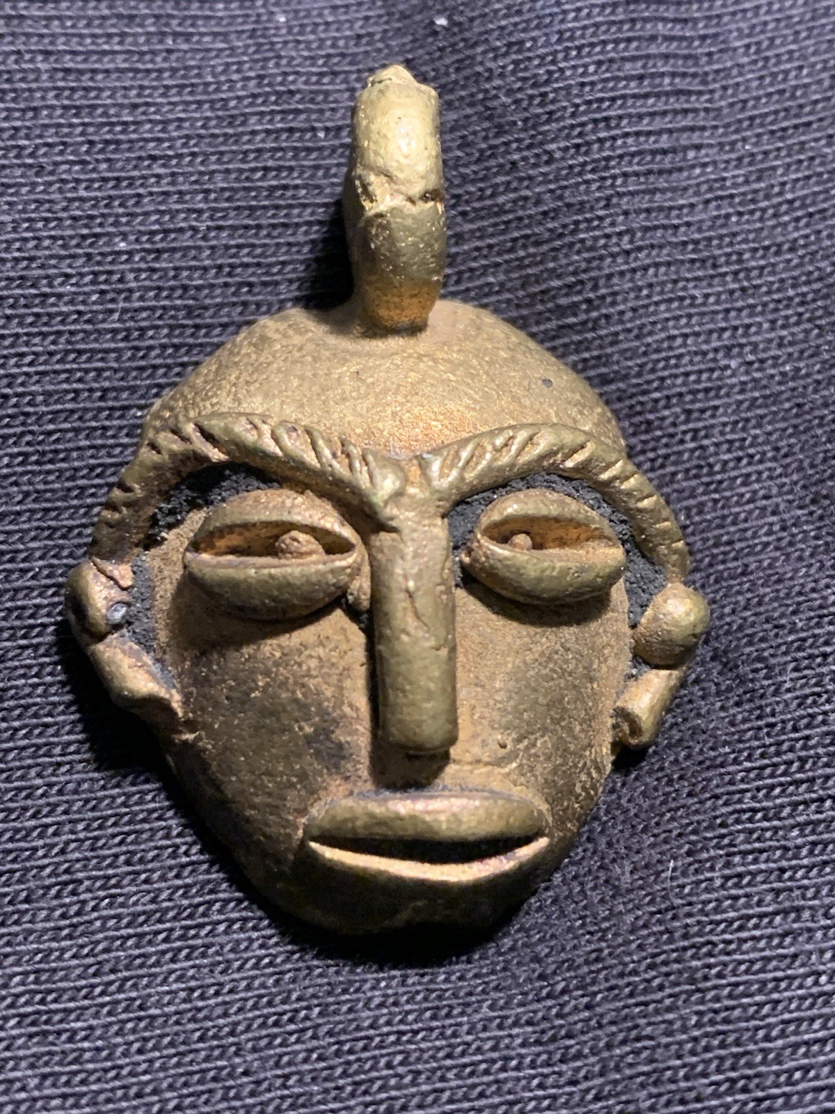 Vintage Brass African Tribal Mask Pendant Ethnic Boho Charm Jewelry 1900s