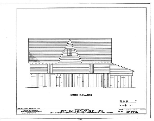 Middletown Delaware Greenlawn Carriage Barn 1886 South Elevation HABS