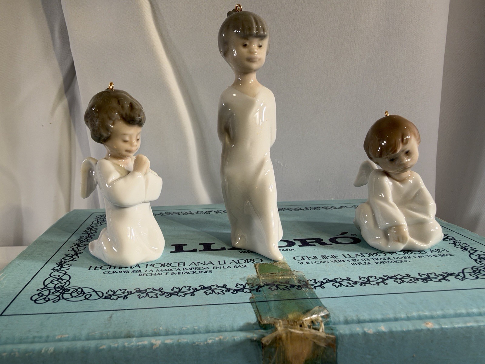 Lladro 3 Miniangelitos Porcelain Figurines Christmas  Ornaments 1.604 Orig Box