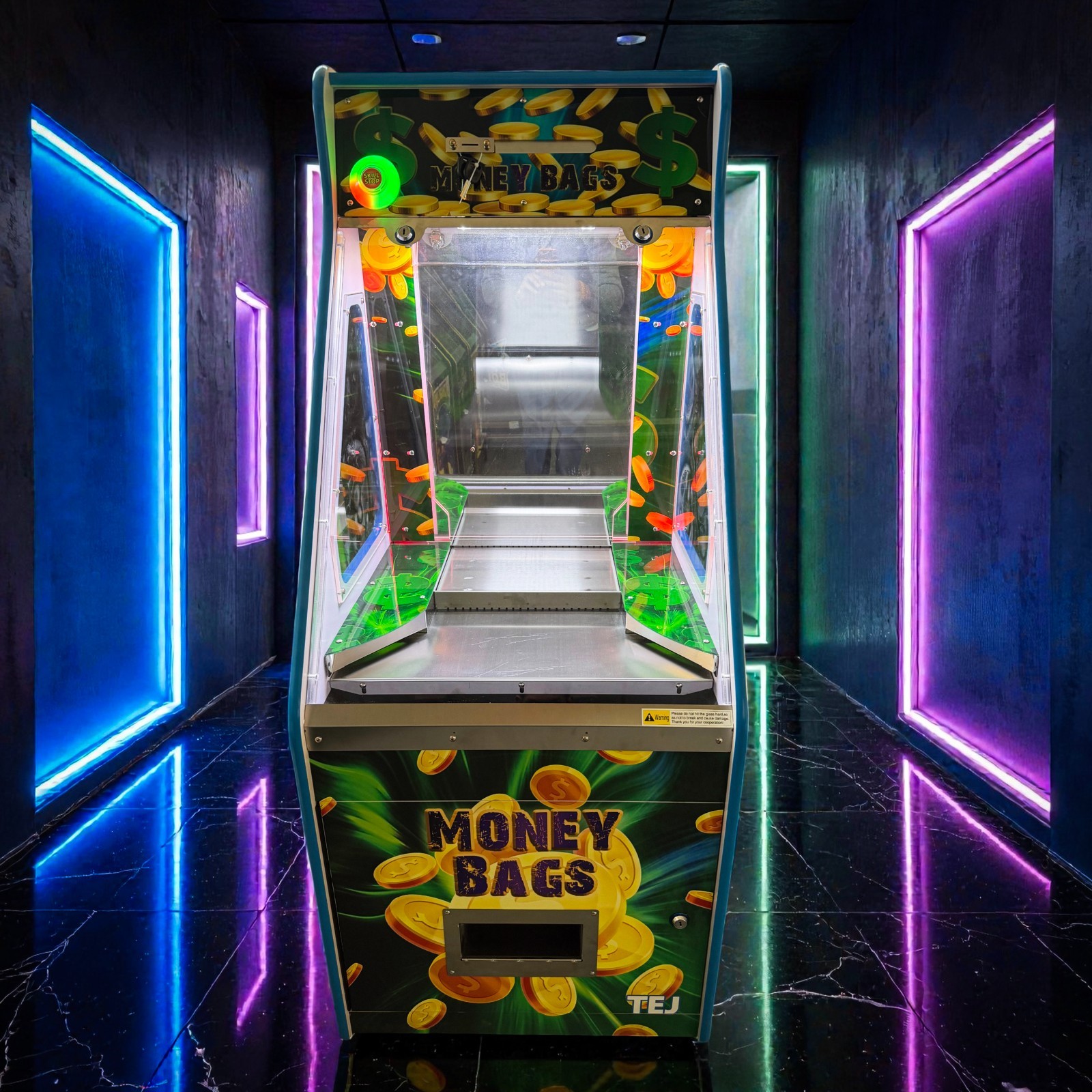 Money Bags Quarter Coin Token Pusher Machine TEJ