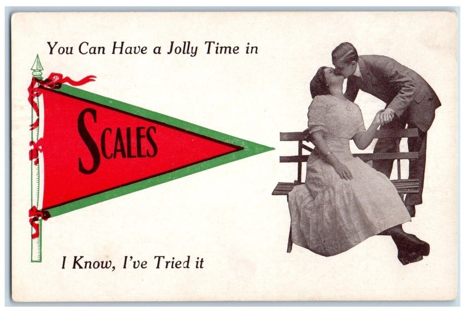 DPO 1904 1909 Scales OK Postcard Couple Romance Pennant Kissing c1910\'s Antique DPO 1904 1909 Scales OK Postcard Couple Romance Pennant Kissing c1910\'s Antique