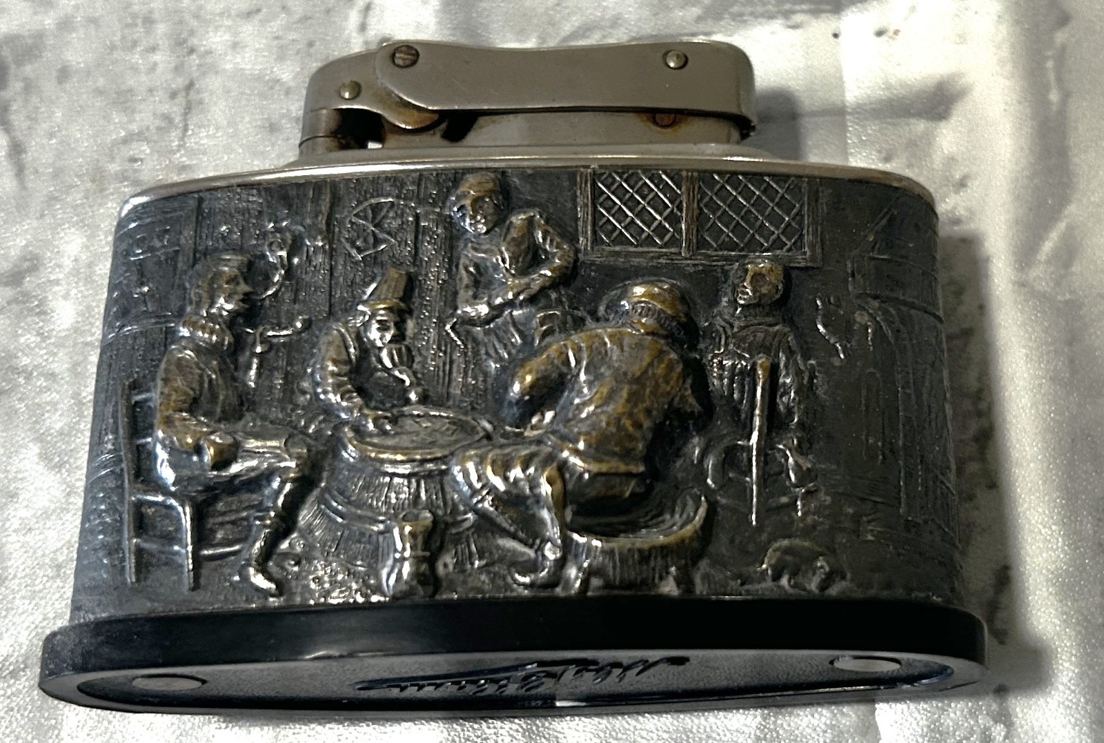VTG RARE 1960s GERMAN MYLFLAM DIPLOMAT SILVER PLATED GAS TABLE LIGHTER PUB SCENE