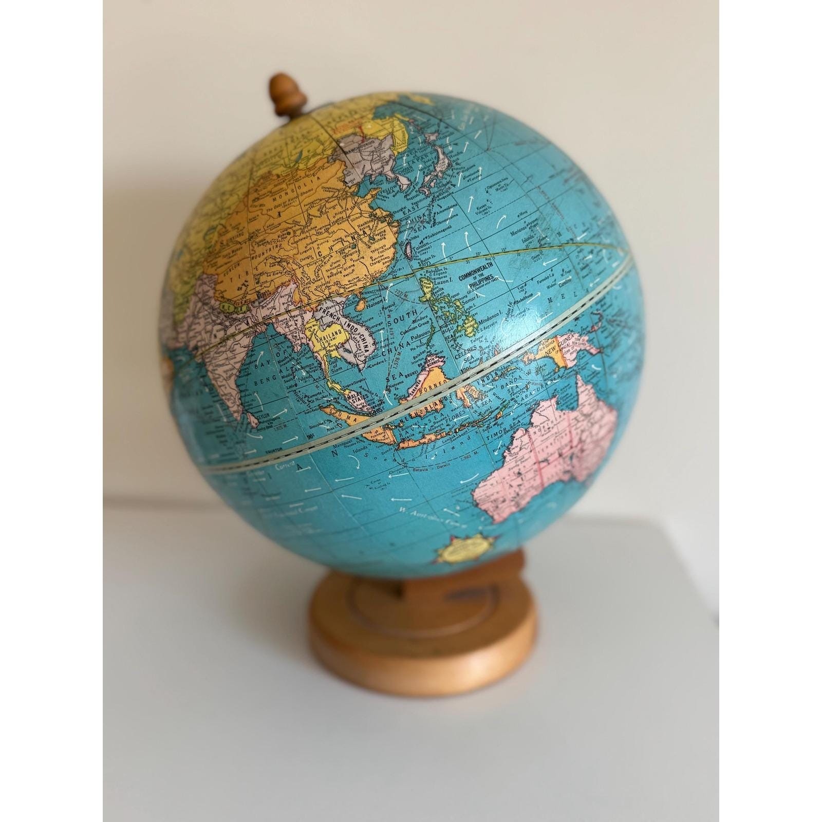 Antique George F. Cram Globe 1930s Pre-WWII World Globe, Orig Gimbels price tag