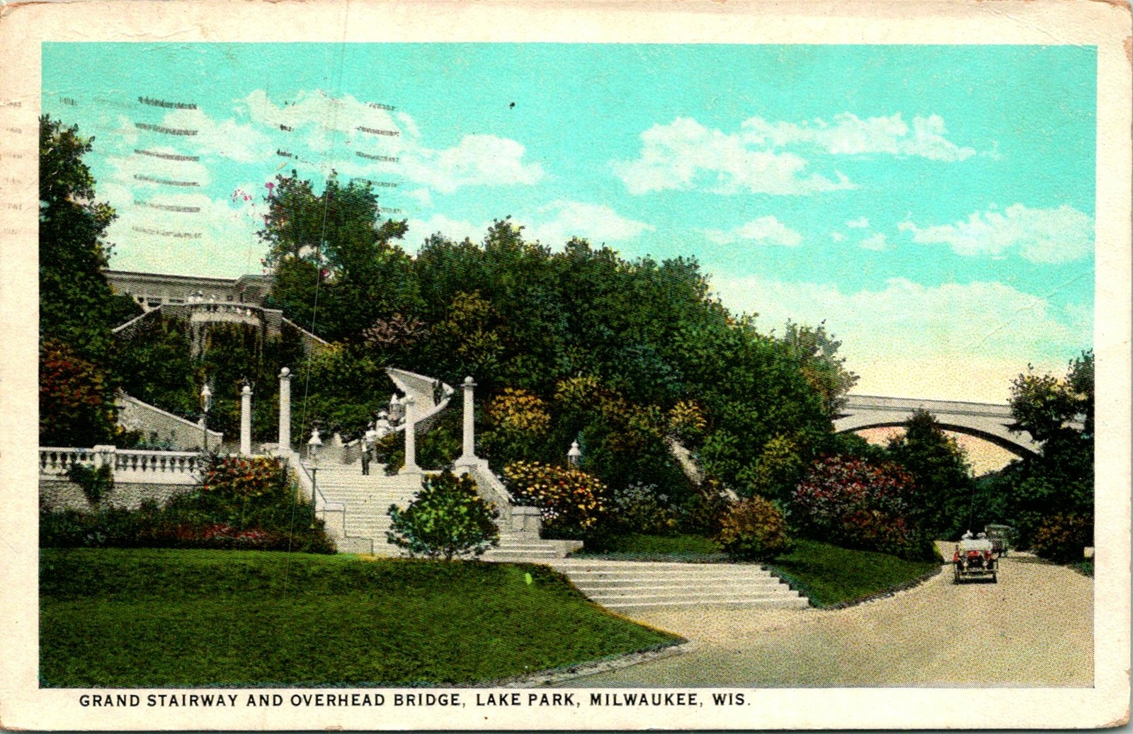Milwaukee WI Grand Stairway Overhead Bridge Postcard used (13960)