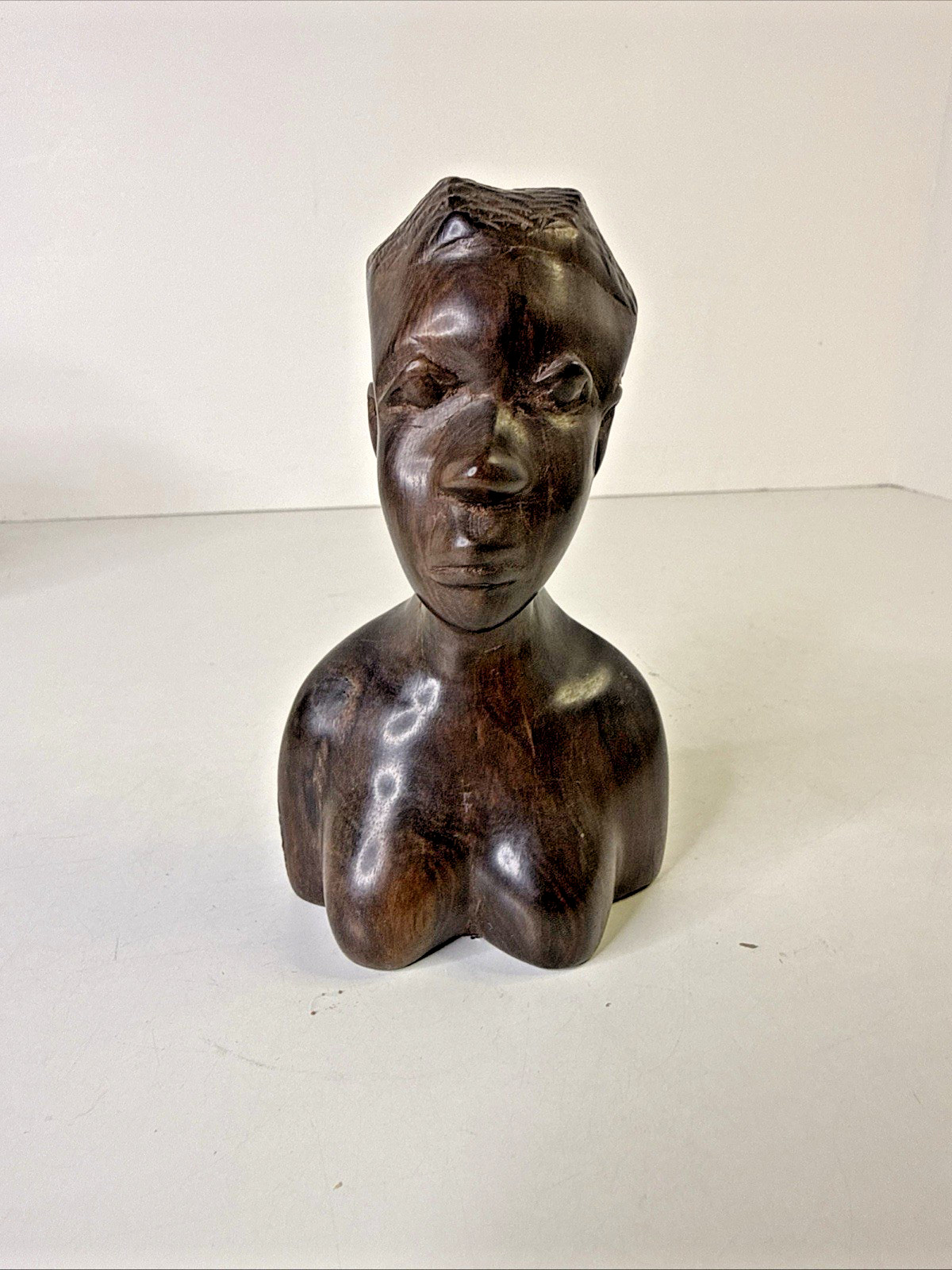 Carved African Tribal Woman Female Bust Figure Possibly Zebrawood 5\