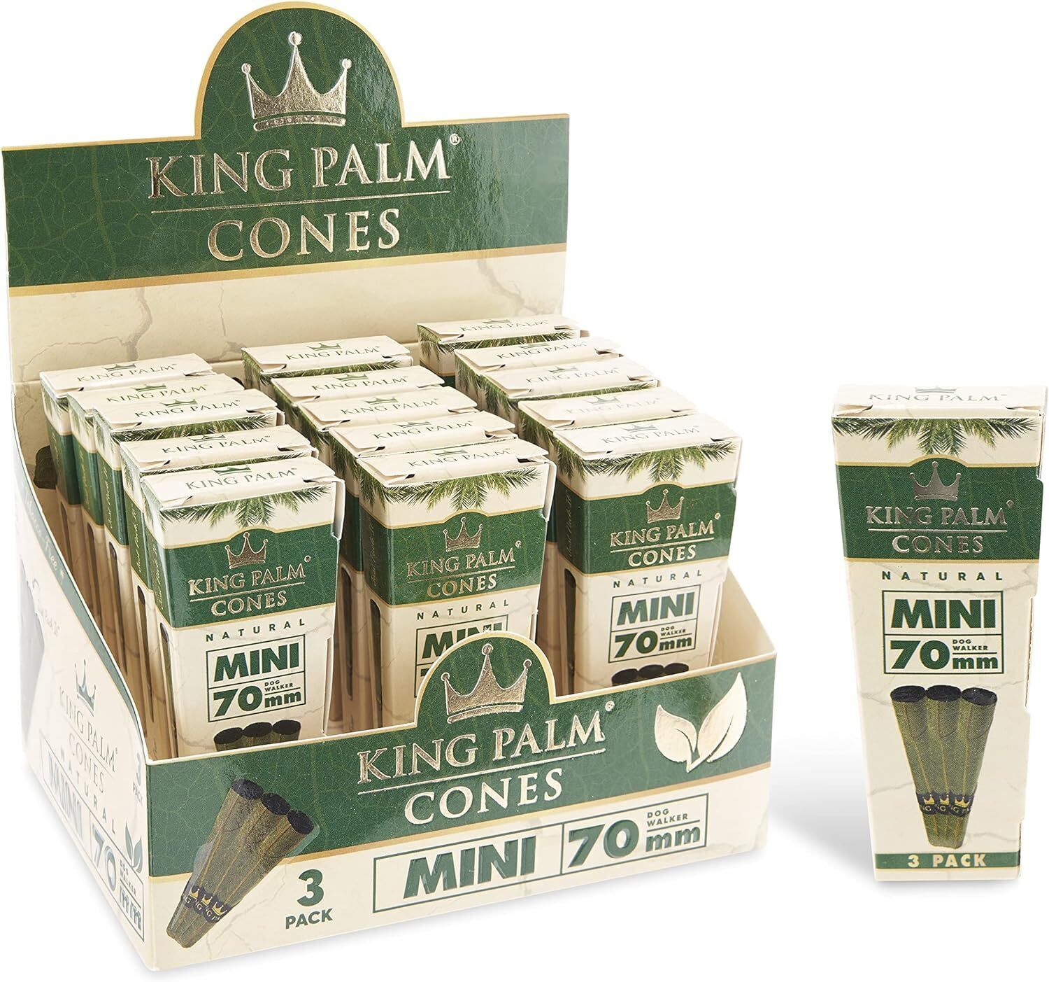 King Palm | Mini | Natural | 70mm Prerolled Palm Leafs | 15 Pack, 3 Rolls per PK