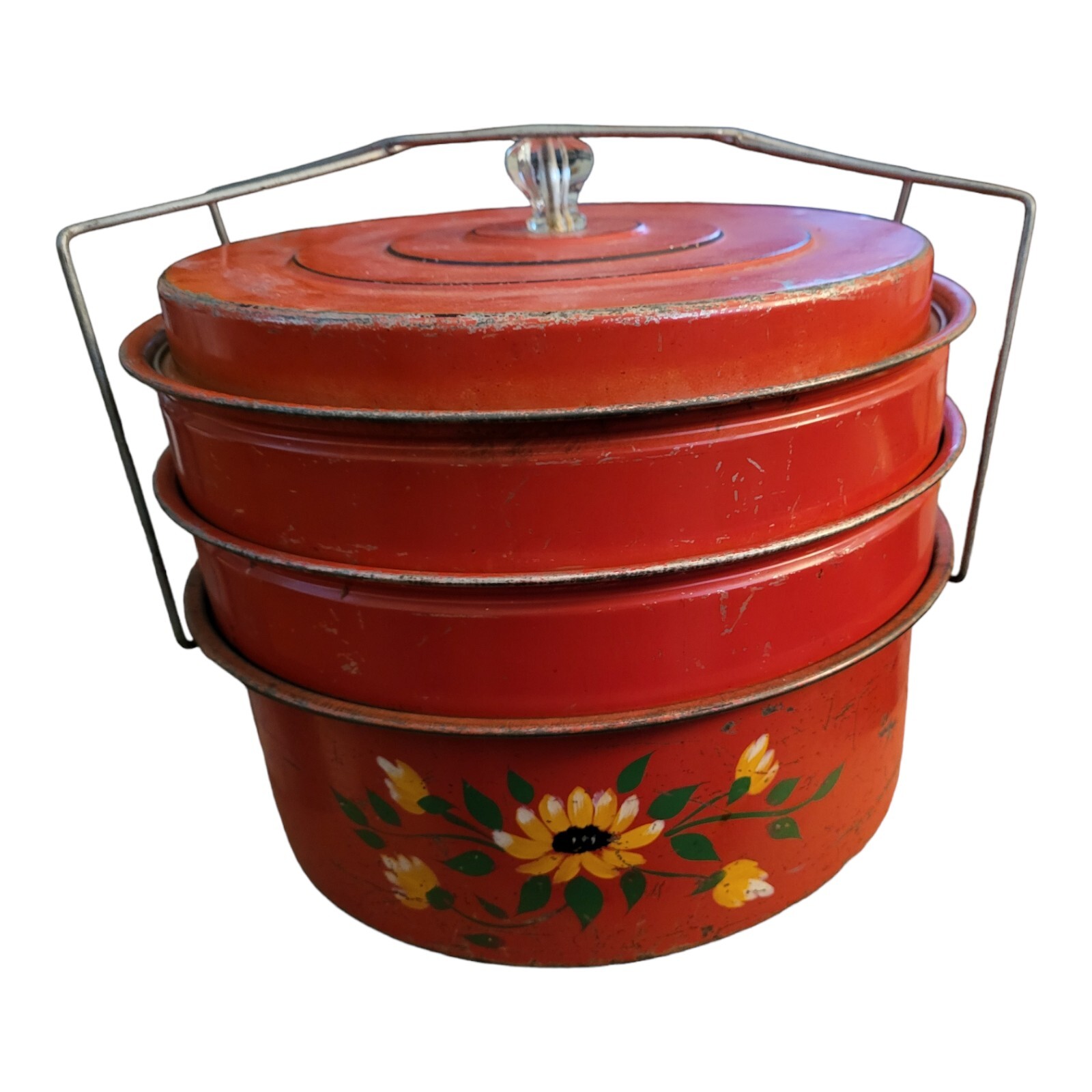 Vintage 1940\'s Handpainted Miners Stacking Lunch Box Tiffin Storage Canister
