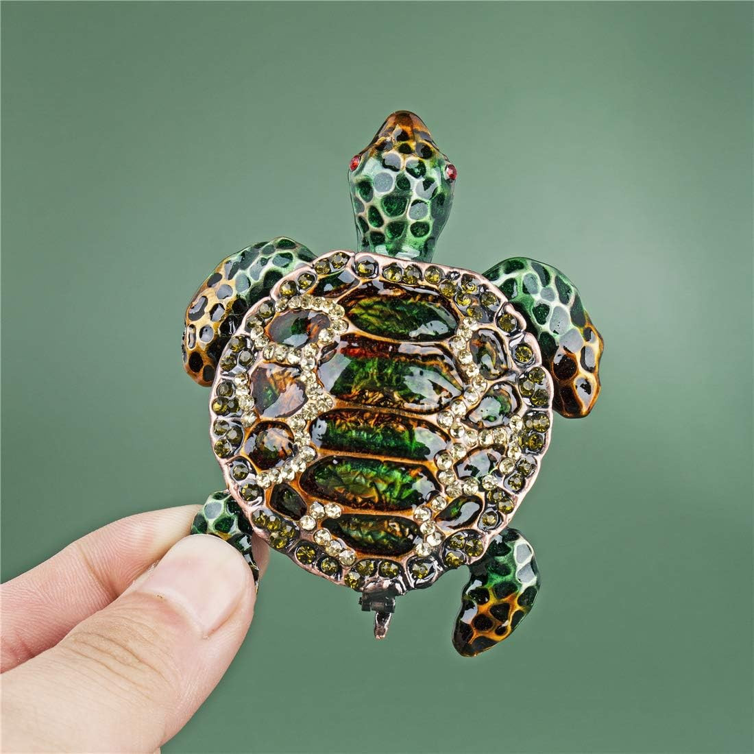 Small Turtle Trinket Jewelry Box Hinged Rhinestones Jeweled Painted Enameled Sea Small Turtle Trinket Jewelry Box Hinged Rhinestones Jeweled Painted Enameled Sea