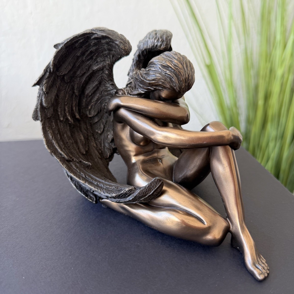 Sad Angel Figurine Statue Bronze Finish Polystone Statue Home Decor Gift Box