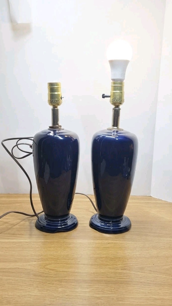 VINTAGE Pair HLC FIESTA Cobalt Blue Ceramic Table Lamps Working Rare Matching... VINTAGE Pair HLC FIESTA Cobalt Blue Ceramic Table Lamps Working Rare Matching...