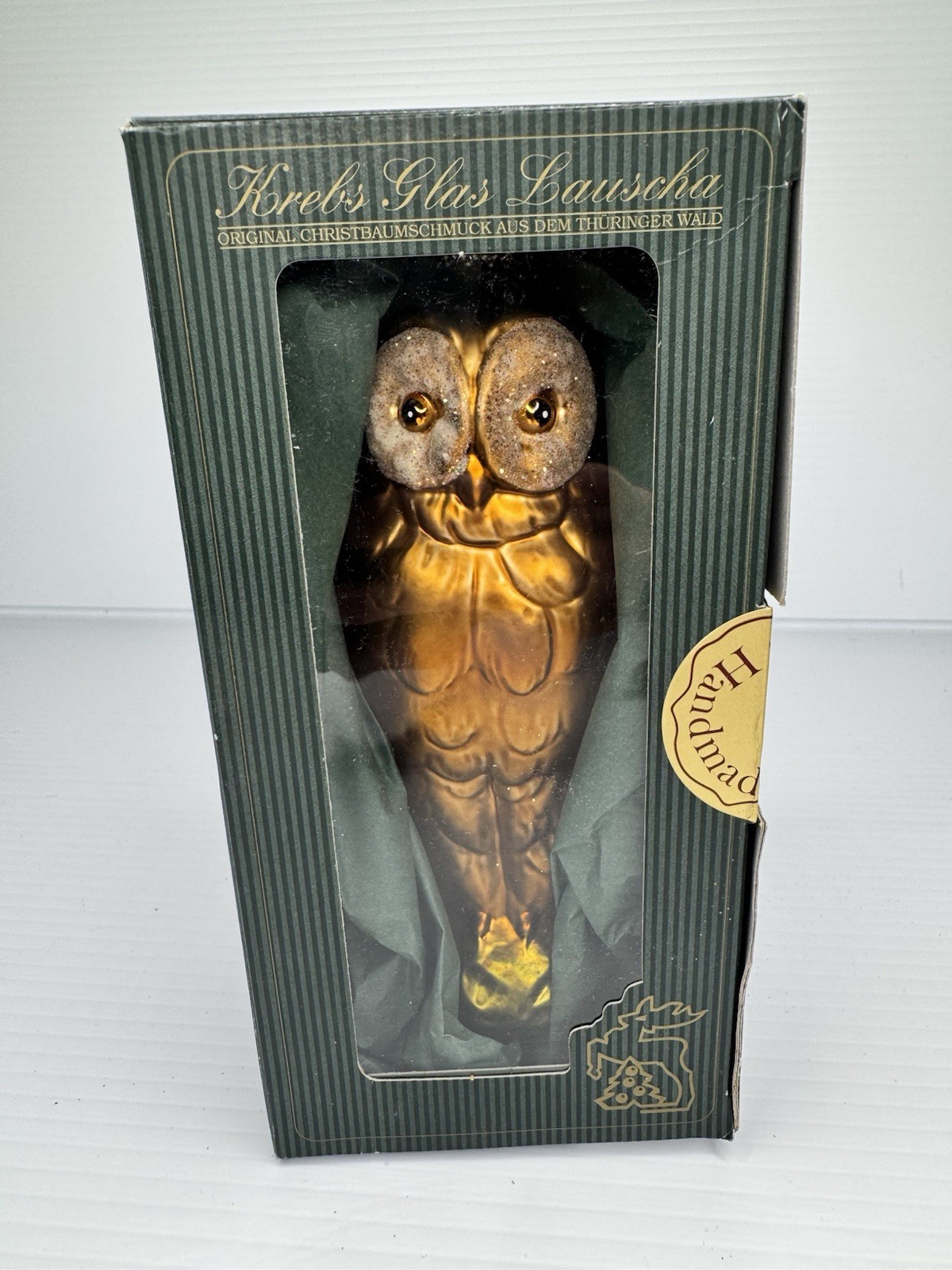 Krebs Glas Lauscha Handmade Owl Glass Christmas Ornament Europe Boxed 5.5in