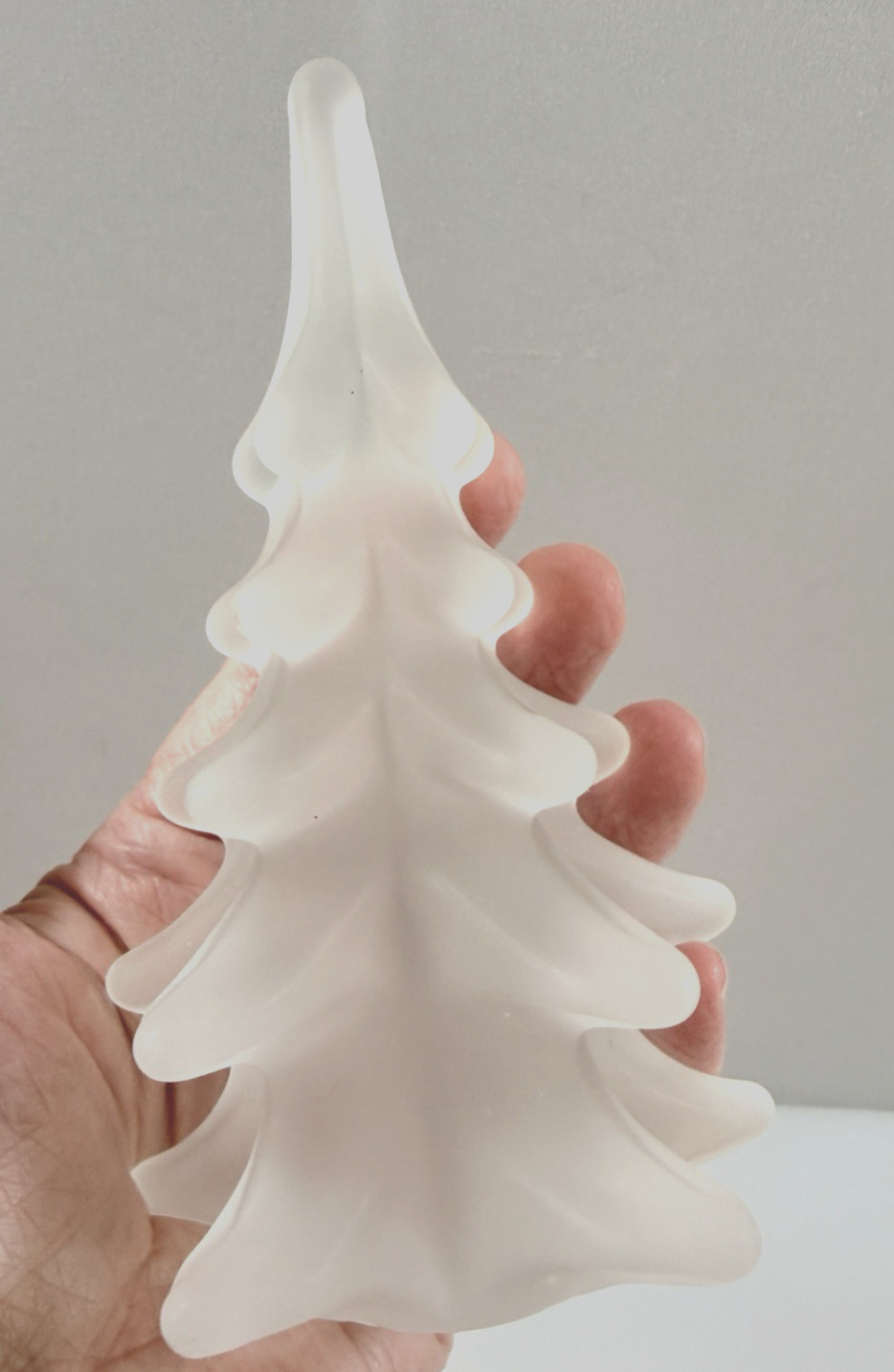 Vintage Frosted Satin Christmas Tree Art Glass 5.5”  Figurine Sculpture Tabletop