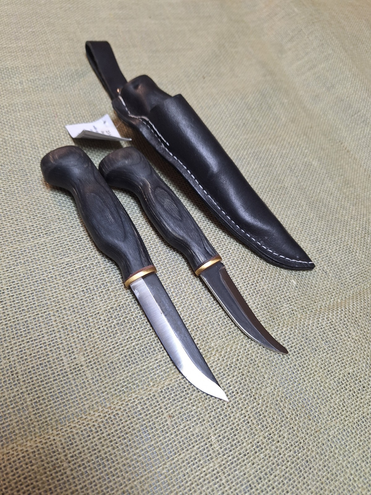 Wood Jewel Double Black Puuko Knife Set Carbon Blades w/Sheath NEW OLD STOCK Wood Jewel Double Black Puuko Knife Set Carbon Blades w/Sheath NEW OLD STOCK