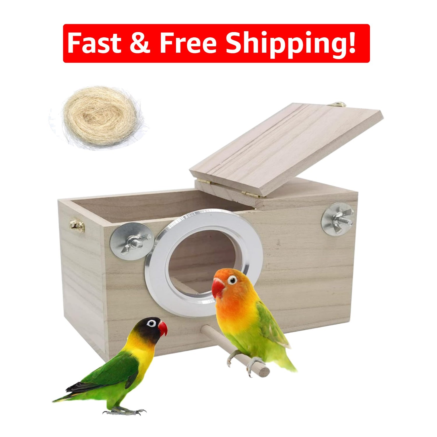 Secure and Stylish Bird Breeding Box in Natural Wood for All Medium Birds