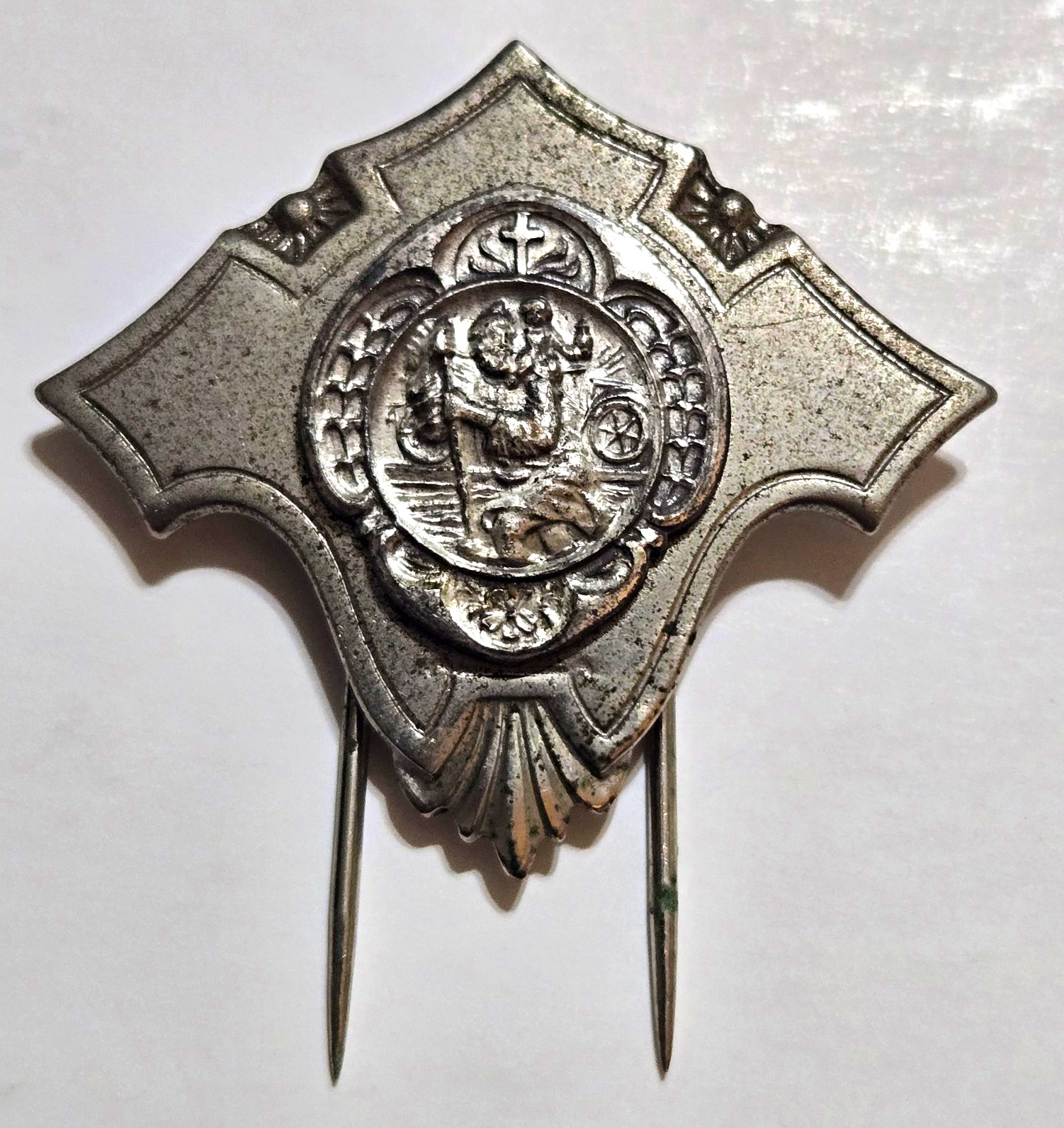 Vintage Saint Christopher Metal Car Visor Pin, Catholic Art Deco,  Automobilia