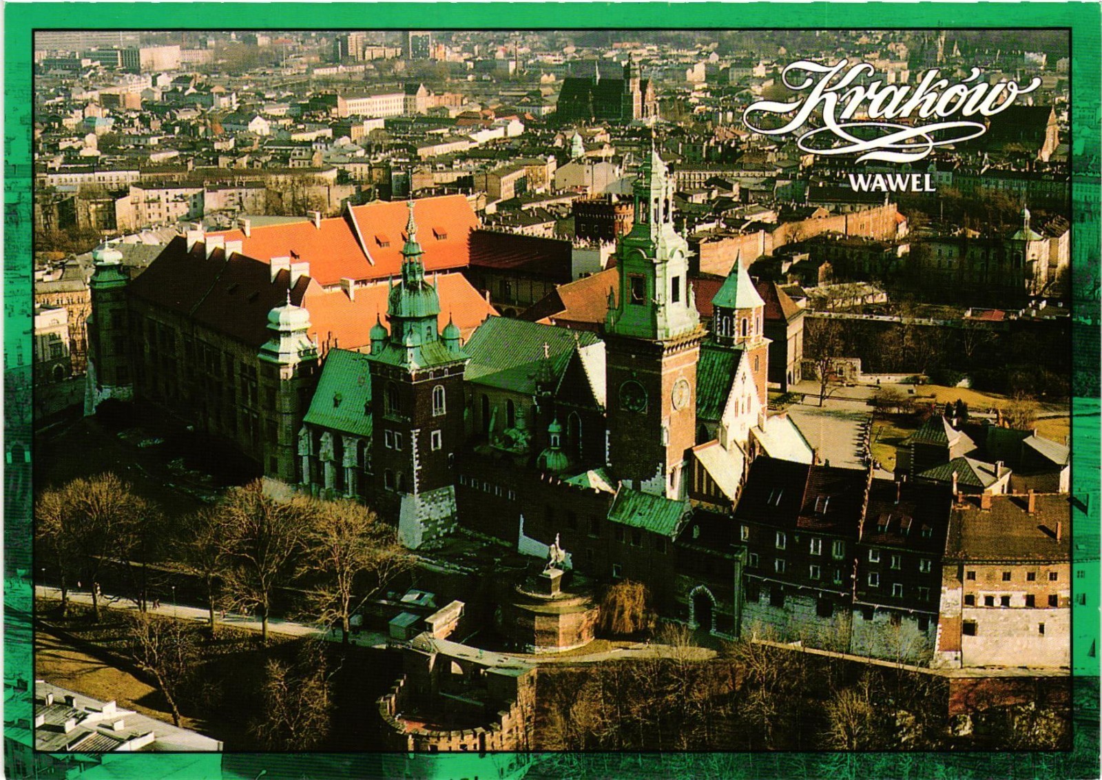 VTG Postcard Krakow Wawel Castle Hill Royal Cathedral Aerial View Poland.
