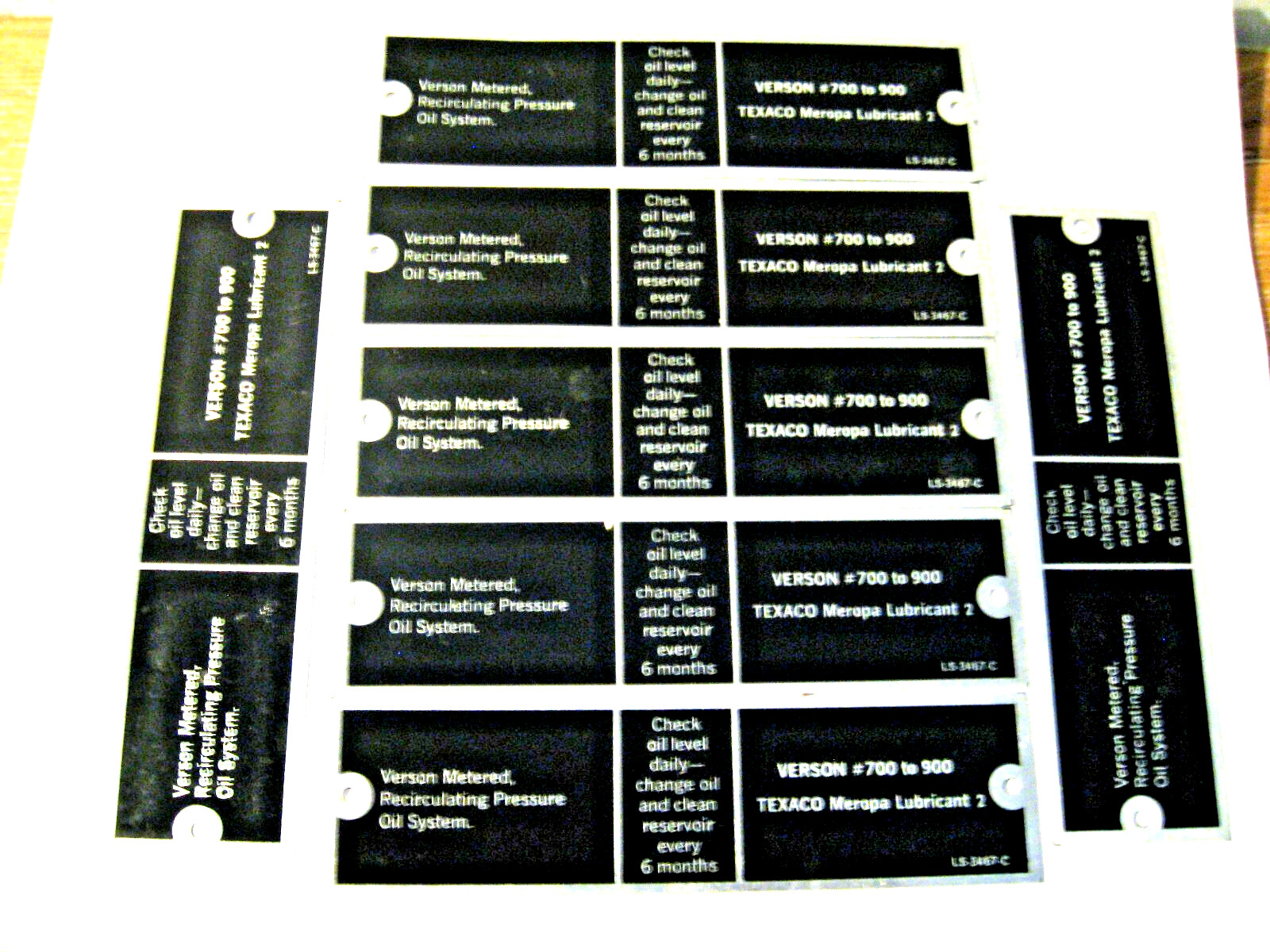 10 vtg. VERSO #700 TO 900/Texaco Meropa Lubricant 2 Service Plate TAGS /ALUMINUM