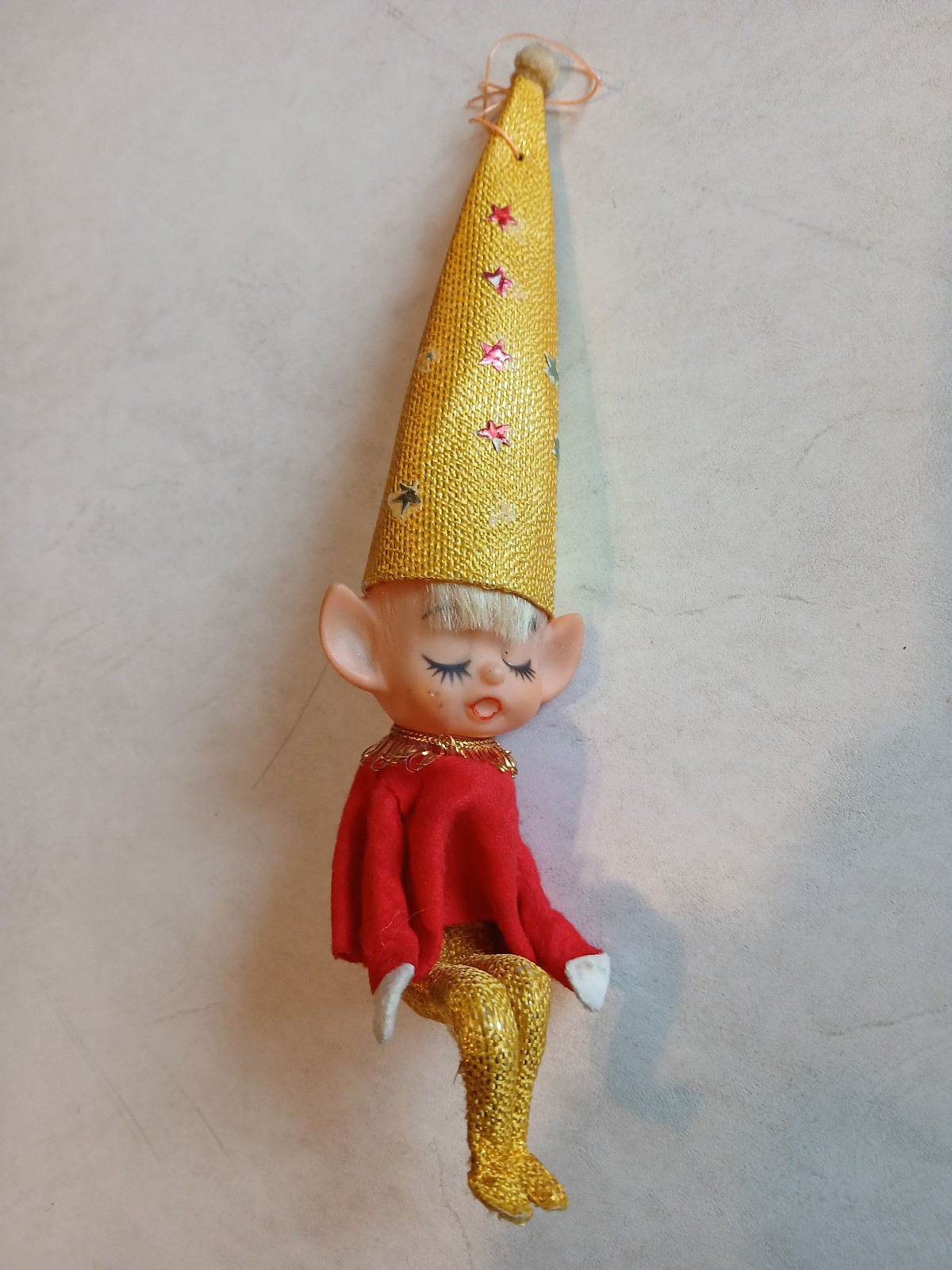 Vintage Knee Hugger Pixie Elf Christmas Ornament Japan 1950's Vintage Knee Hugger Pixie Elf Christmas Ornament Japan 1950's