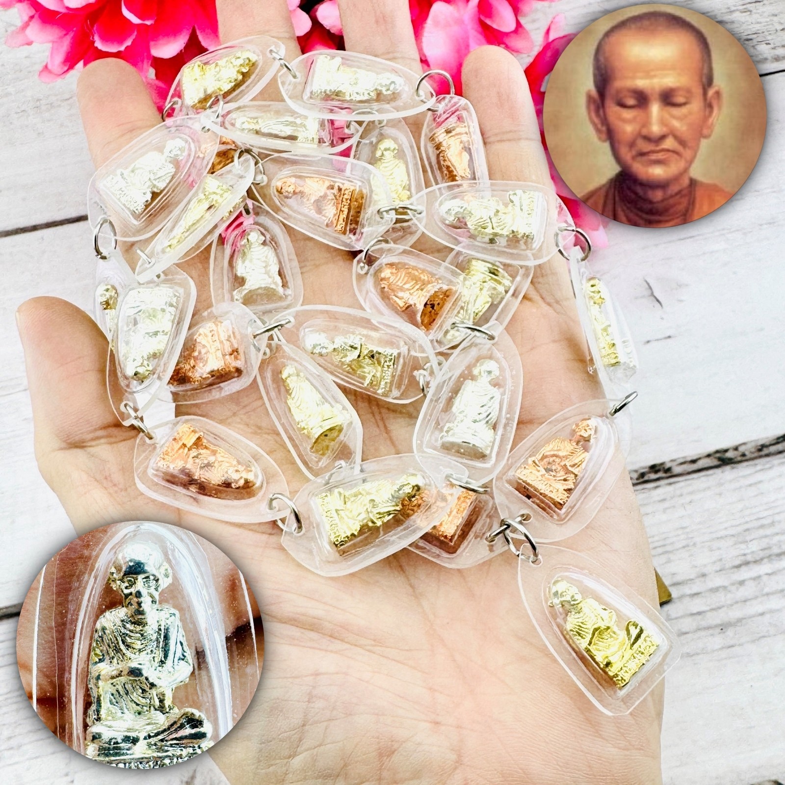 Necklace 25Pcs Metal Somdej Toh Wat Rakang Praying Protection Thai Amulet #18767 Necklace 25Pcs Metal Somdej Toh Wat Rakang Praying Protection Thai Amulet #18767