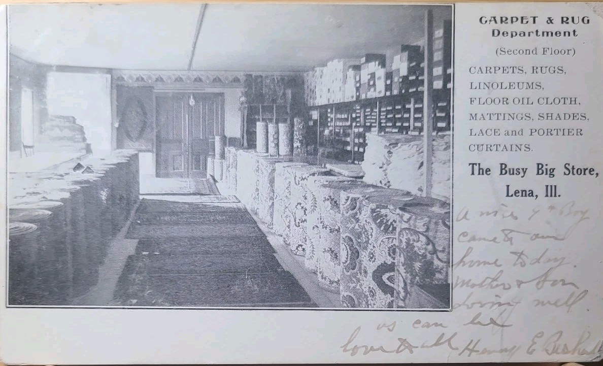 Vintage Postcard Carpet & Rug Department The Busy Big Store Lena Ill