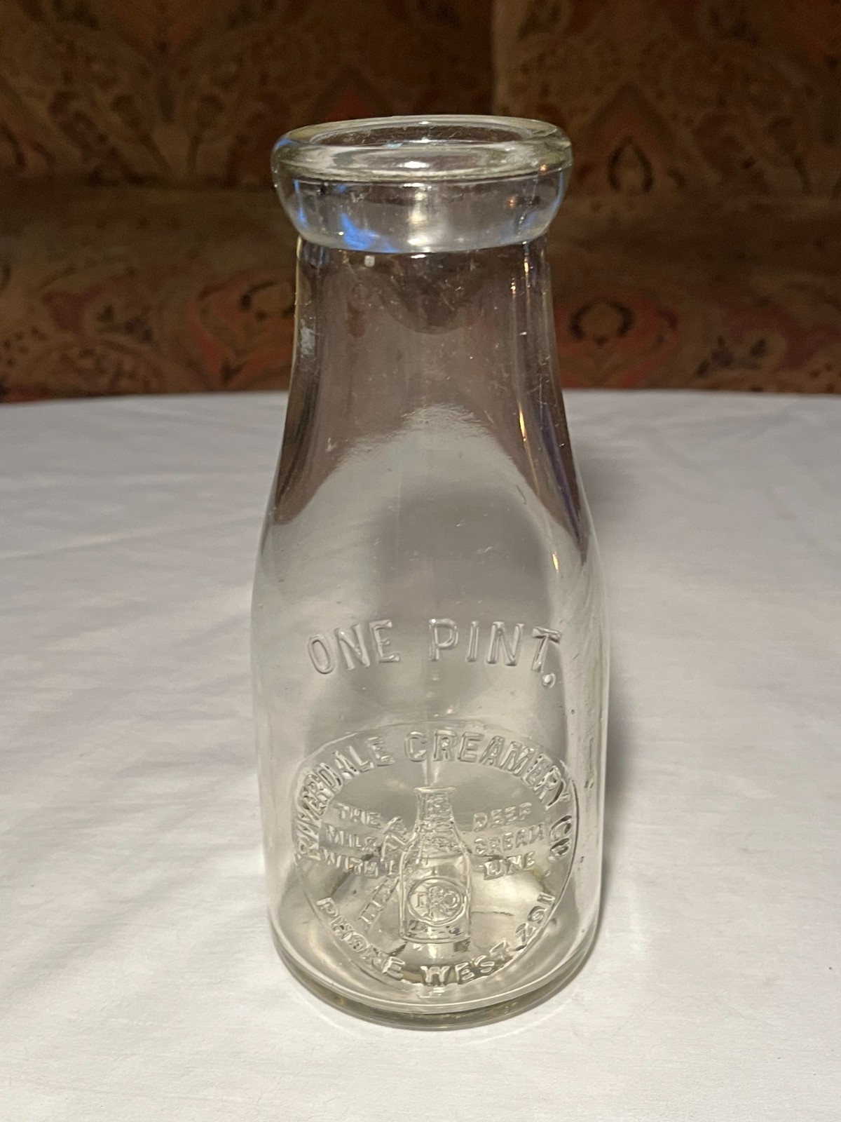 c1915-20 Riverdale Creamery San Francisco California, pint Embossed Milk Bottle c1915-20 Riverdale Creamery San Francisco California, pint Embossed Milk Bottle