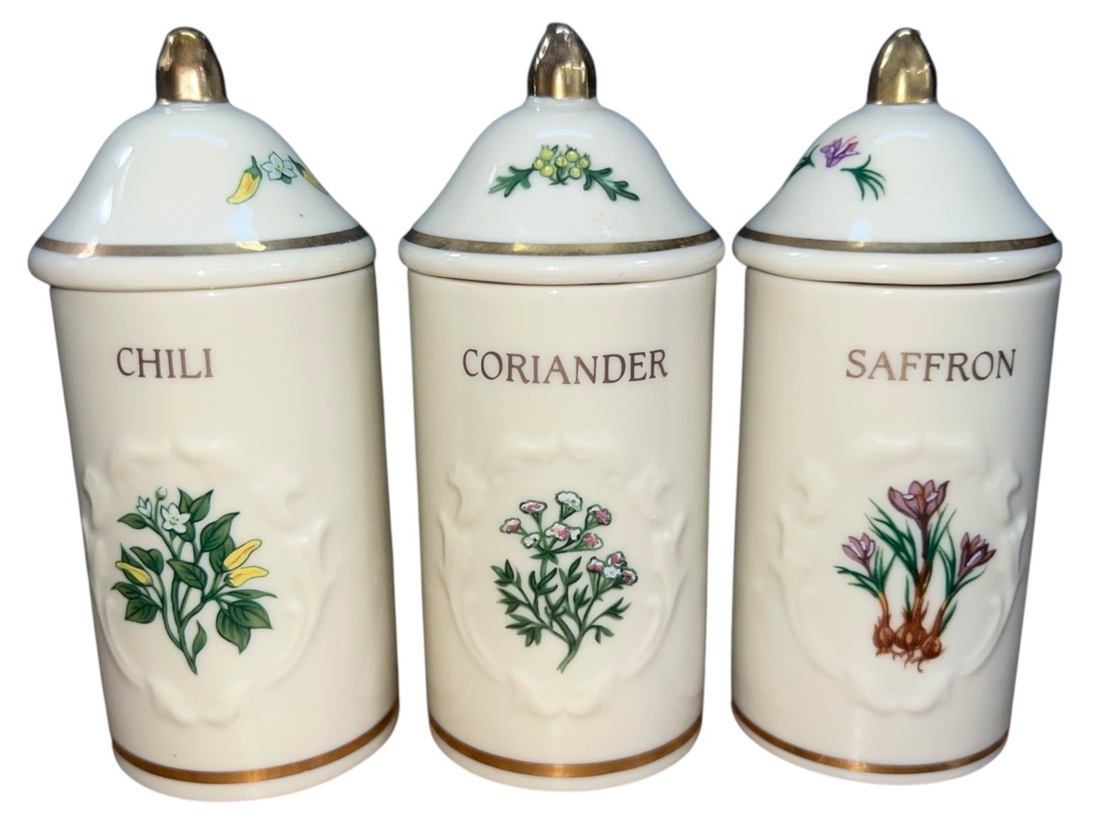 VTG \'92 The Lenox Spice Garden Ivory Gold Fine Porcelain Set Of 3 Jars (READ) VTG \'92 The Lenox Spice Garden Ivory Gold Fine Porcelain Set Of 3 Jars (READ)