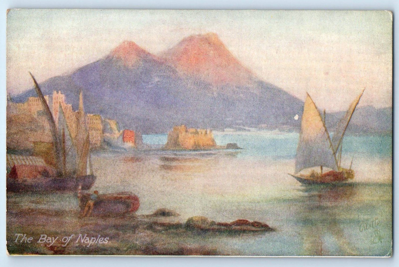Naples Campania Italy Postcard Bay of Naples c1910 Antique Oilette Tuck Art