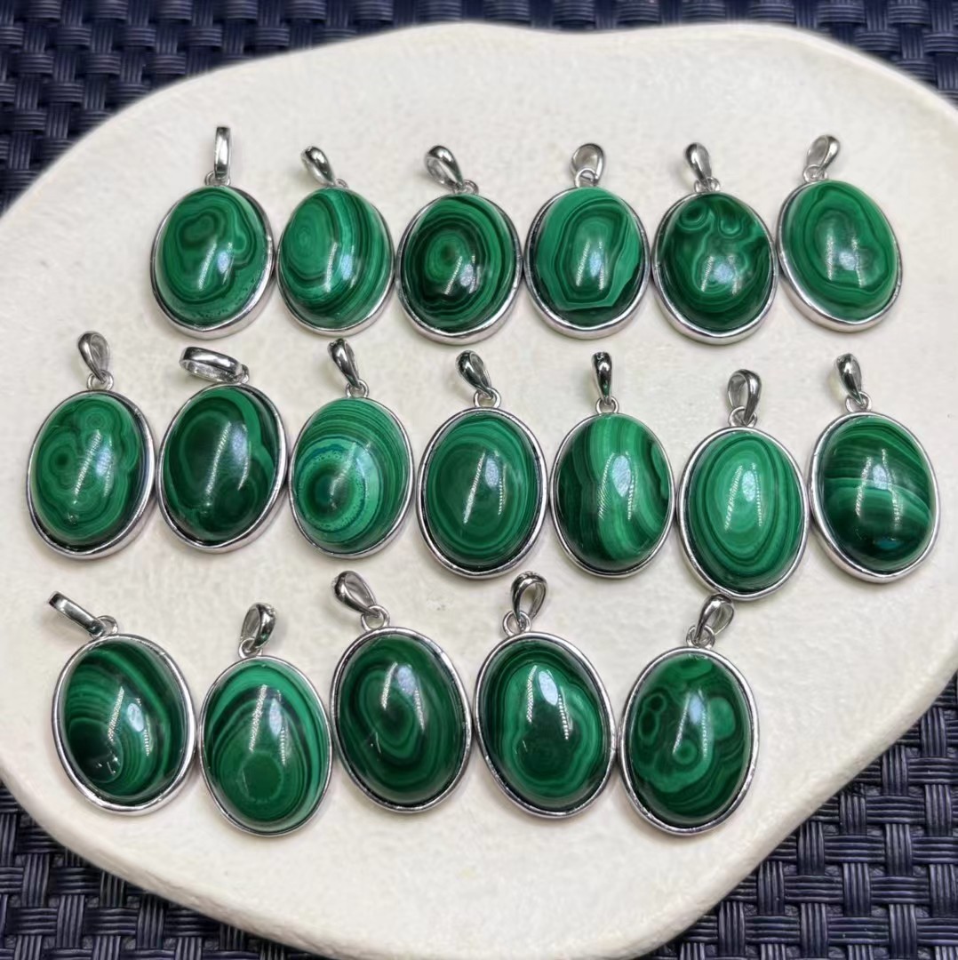 1pcs Malachite Pendant Gemstone s925 Sterling Silver Handmade Jewelry Pendant