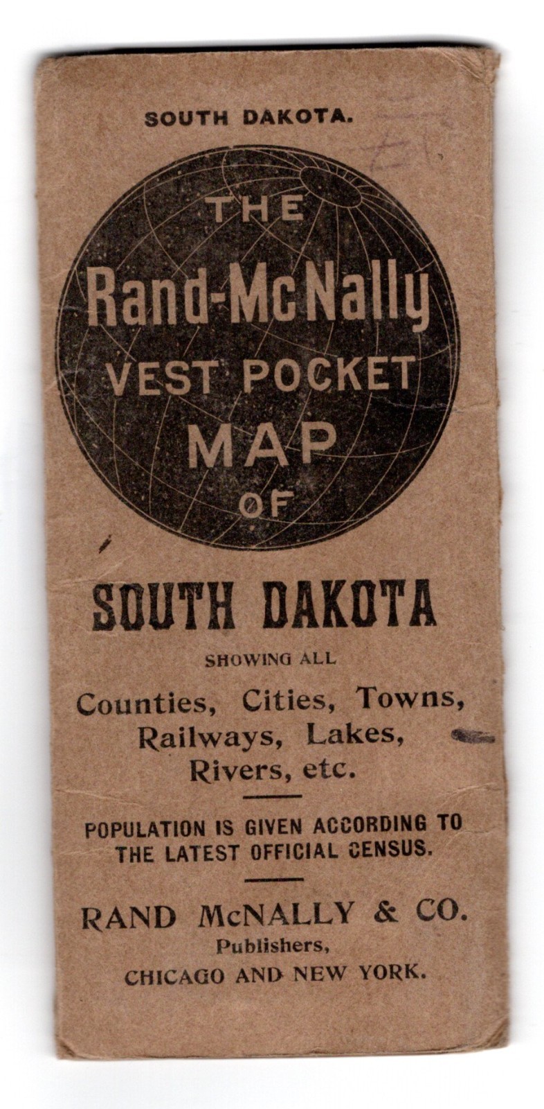 Map, SOUTH DAKOTA, Rand-McNally Vest Map, Rand-McNally Co., Chicago, 1910 Map, SOUTH DAKOTA, Rand-McNally Vest Map, Rand-McNally Co., Chicago, 1910