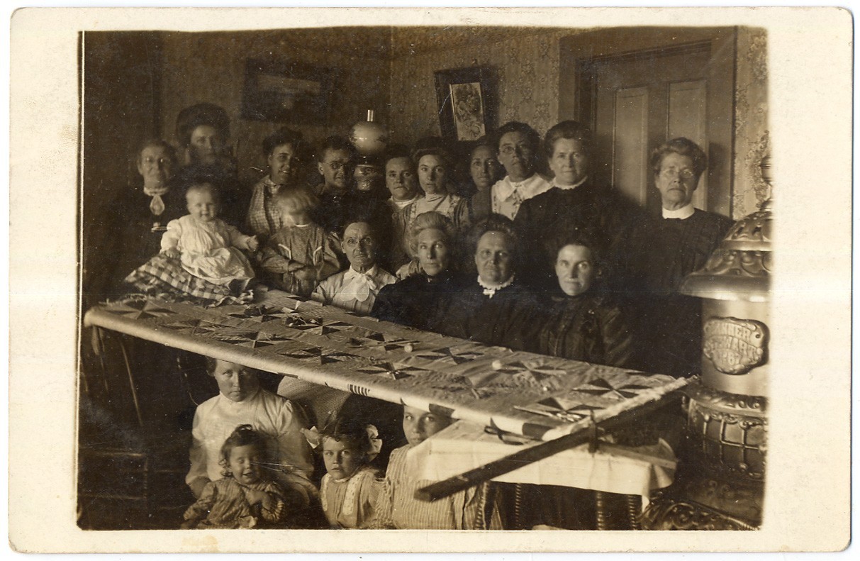 RPPC Quilting Bee In Progress, Pinwheel Design, 1912, Real Photo Postcard RPPC Quilting Bee In Progress, Pinwheel Design, 1912, Real Photo Postcard