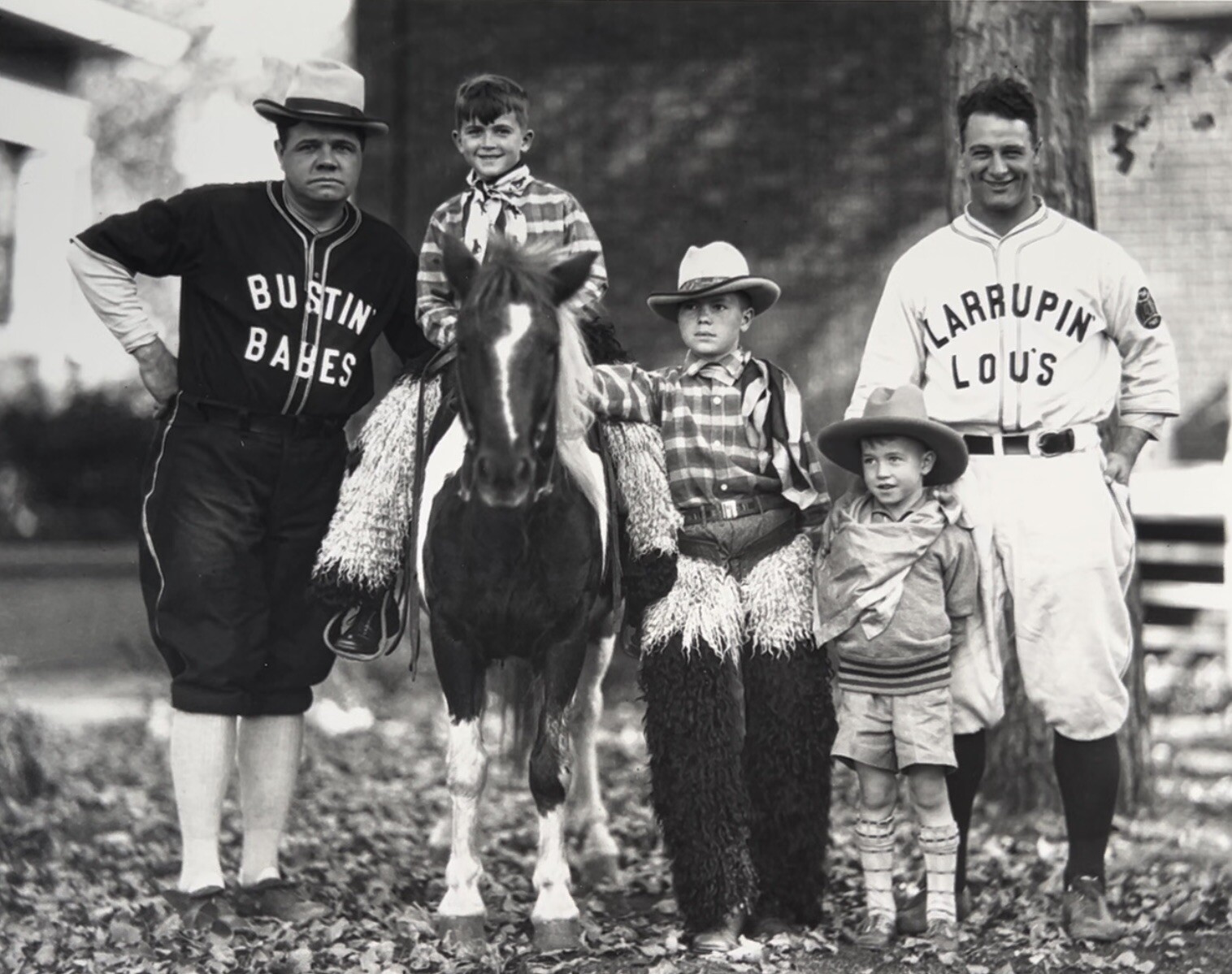 Babe Ruth & Lou Gehrig With Pony & Kids, Sioux City, Iowa, 1927, Reprinted 1988. Babe Ruth & Lou Gehrig With Pony & Kids, Sioux City, Iowa, 1927, Reprinted 1988.