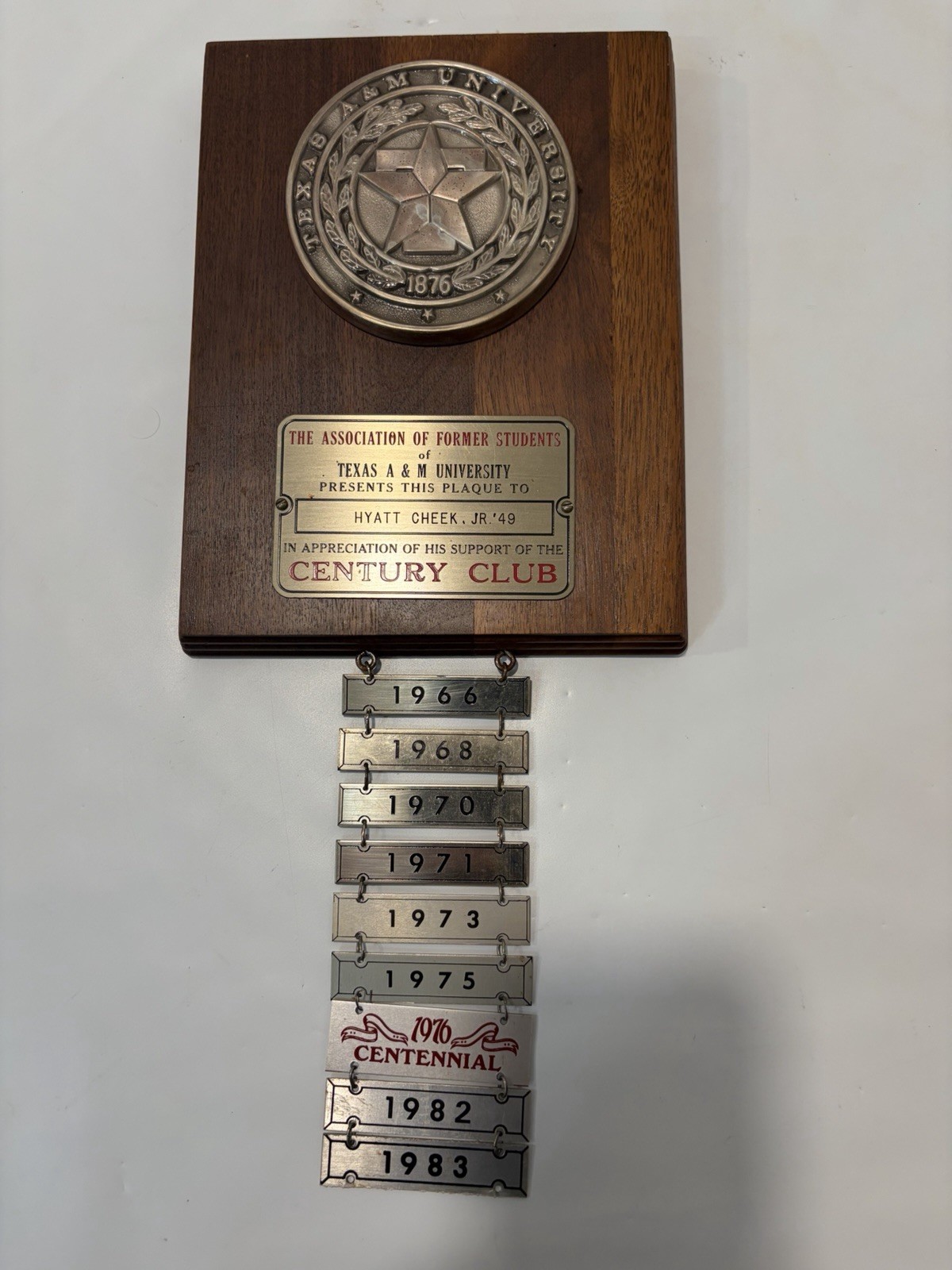 Texas A&M Century Club Plaque Centennial Aggie Gig \'em 12th Man