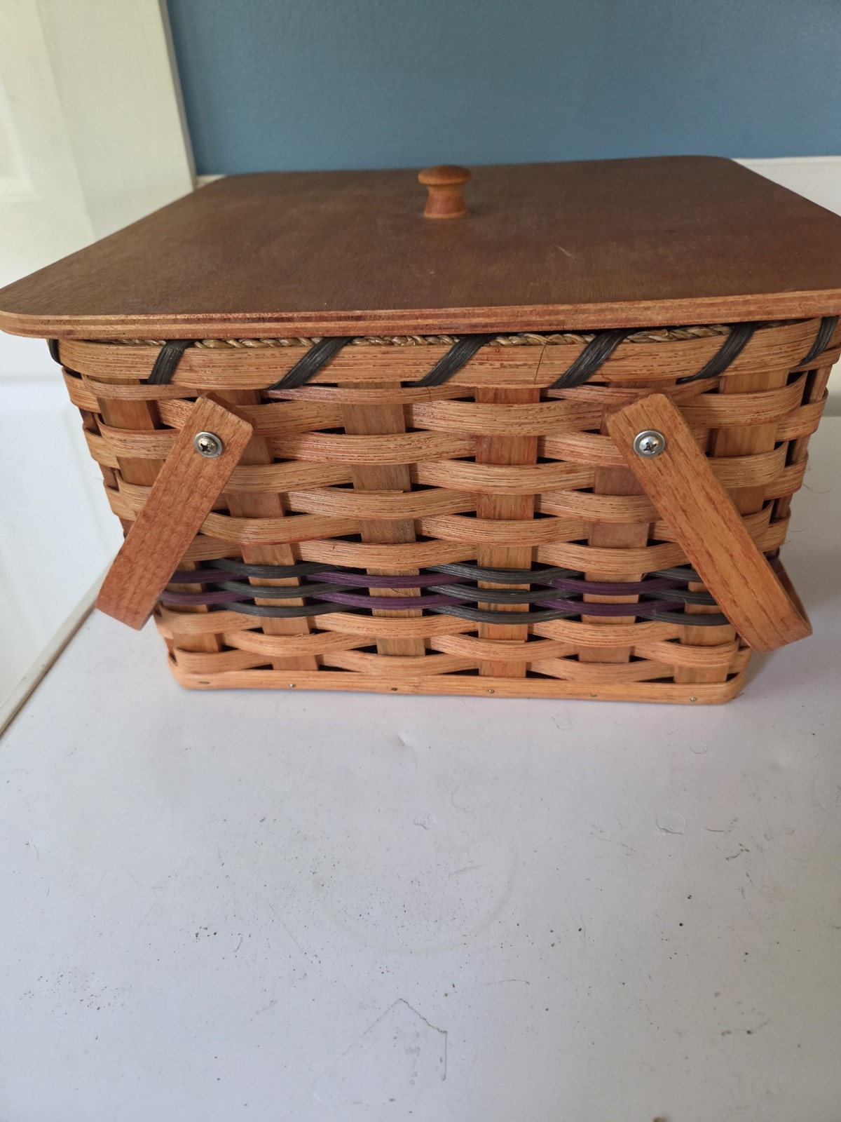 Handmade Picnic Basket, made In Massachusetts, Signed By Artist Handmade Picnic Basket, made In Massachusetts, Signed By Artist